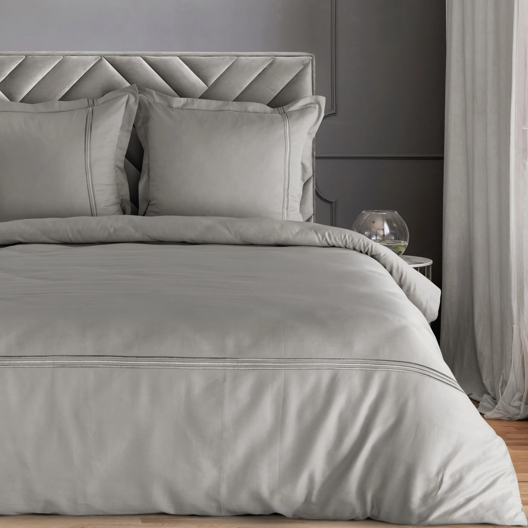 Pościel 220x200 cm z satyny bawełnianej kolor srebrny, stalowy styl klasyczny HAFT 4 Eurofirany Premium | eurofirany