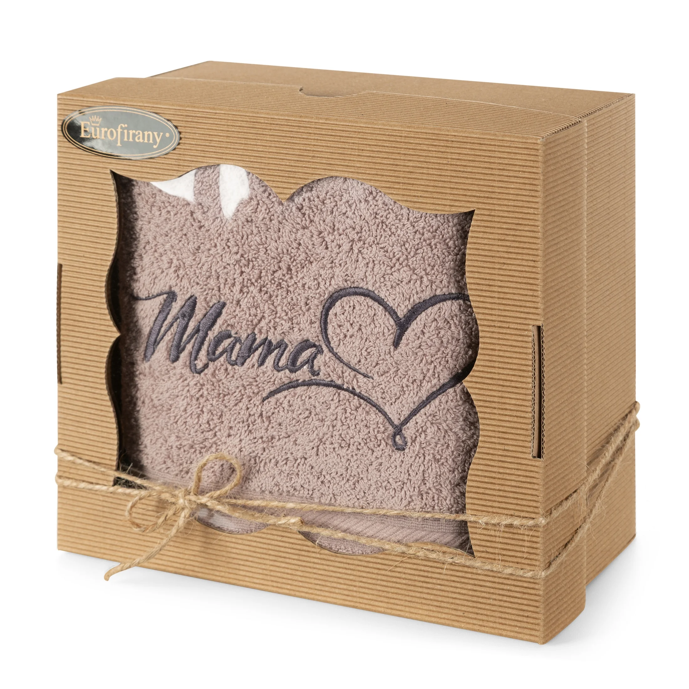 Zestaw upominkowy, ręcznik bawełniany 70x140 cm kolor pudrowy z haftem MAMA