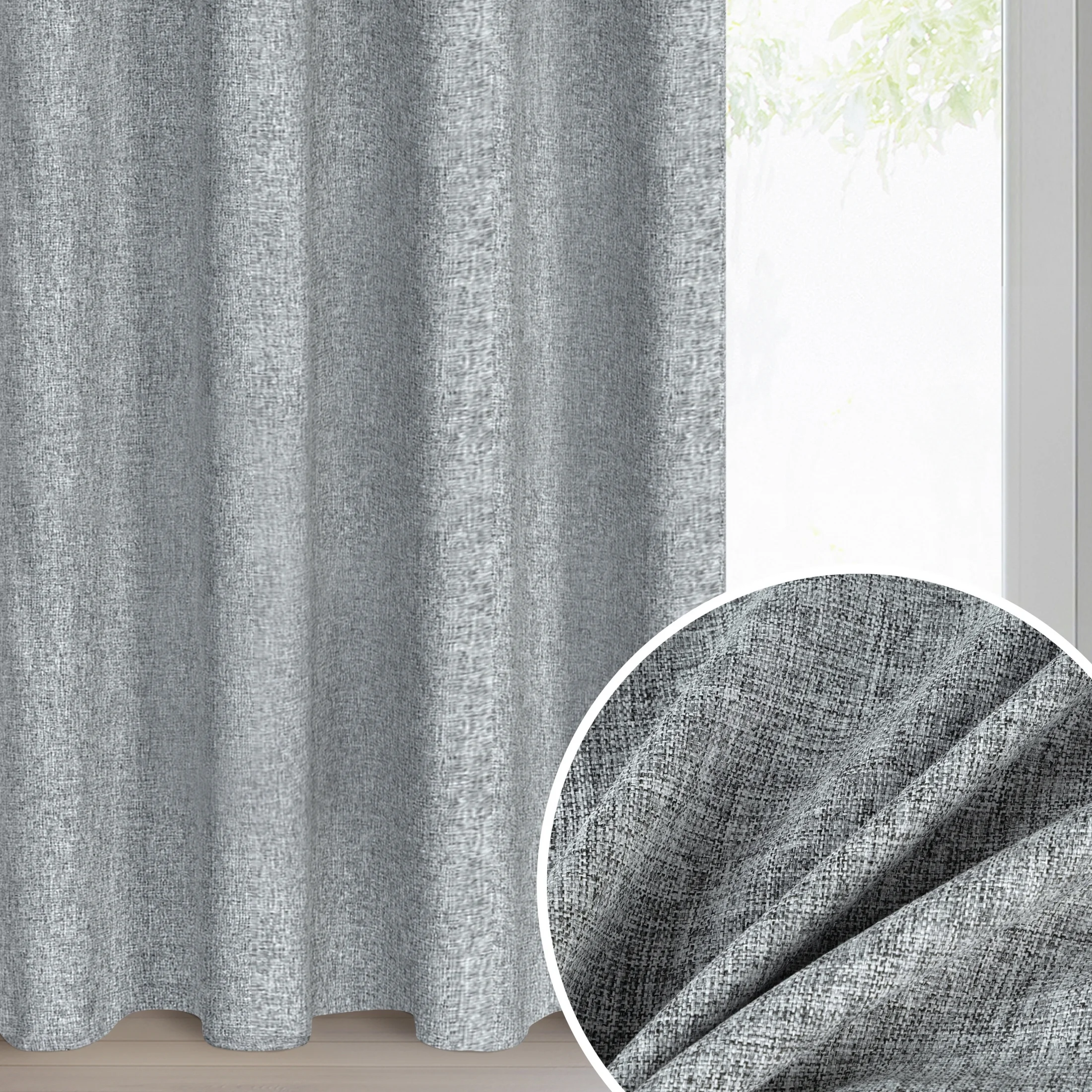 Zasłona stalowa z matowej tkaniny z efektem melanżu 140x250 cm przelotka - ADELINA | eurofirany