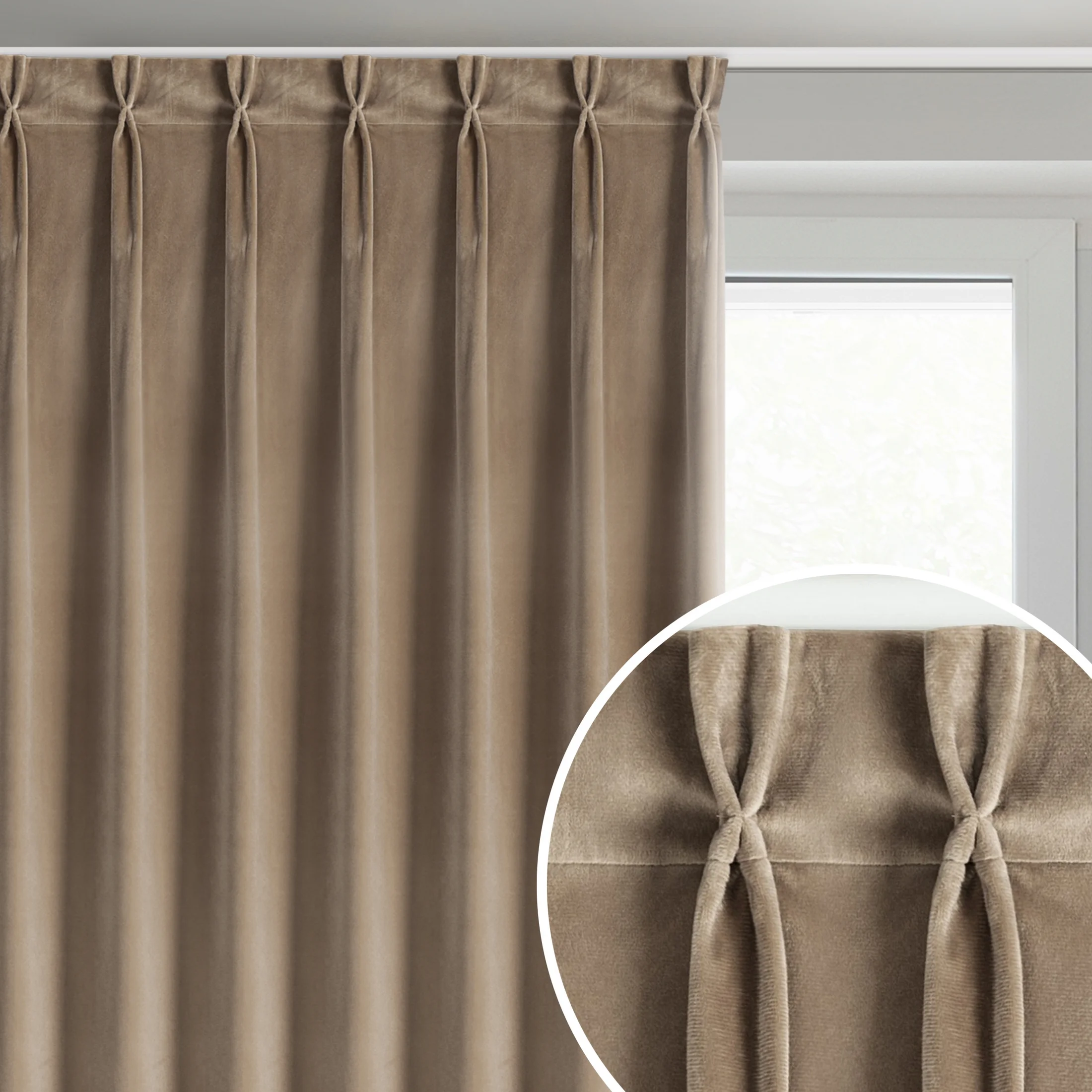 Zasłona ciemnobeżowa z welwetowej tkaniny 80x270 cm (wymiar podany na gotowo) system flex - MELANIE | eurofirany