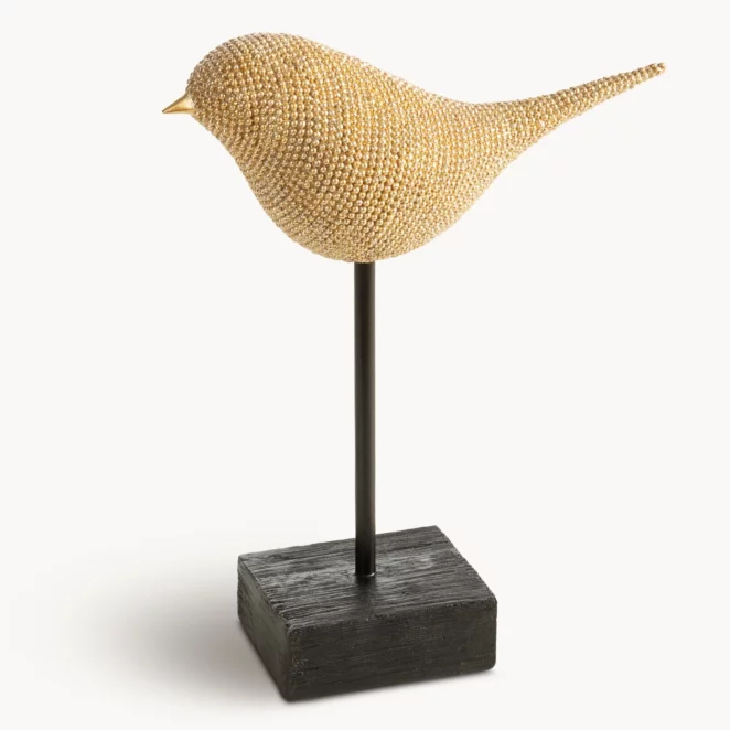 Figurka złota w kształcie ptaszka o drobnym strukturalnym wzorze 21x8x26 cm ELDO 2