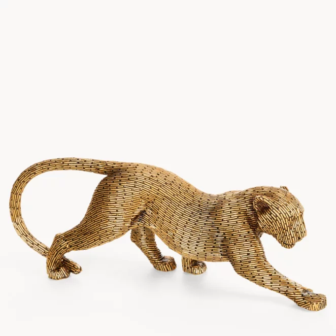 Figurka złota w kształcie geparda z metaliczną geometryczną strukturą 34x8x12 cm ZURI 2