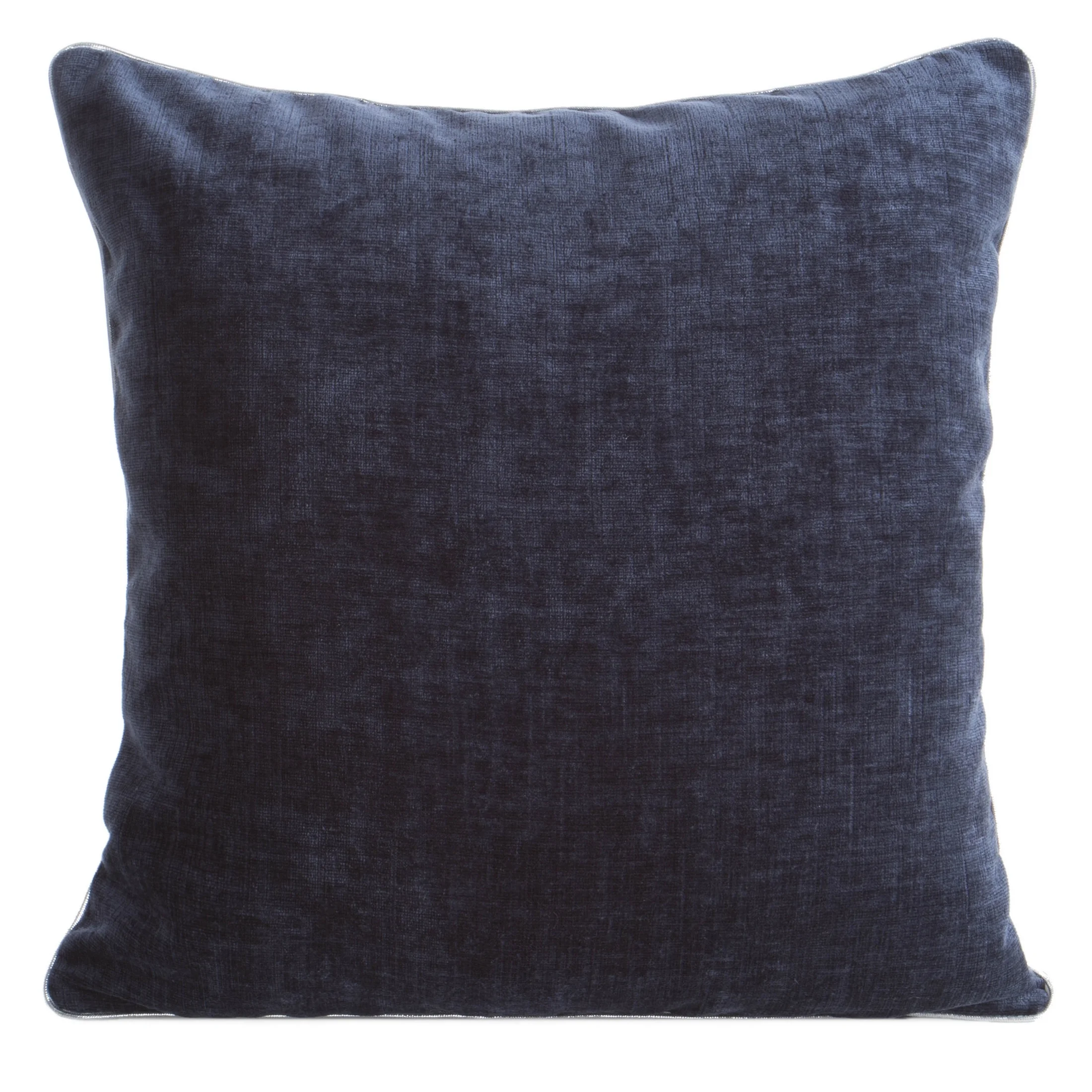 Poszewka na poduszkę 45x45 cm granatowa z szenilowej tkaniny zdobiona ozdobnym sznurem CARA | eurofirany