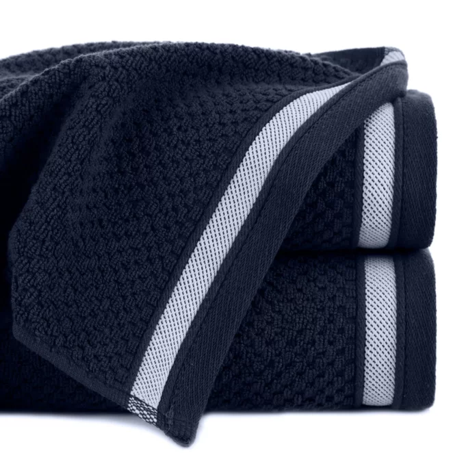 Ręcznik do rąk 30x50 cm bawełniany kolor granatowy w pasy 500 g/m2 MADLEN