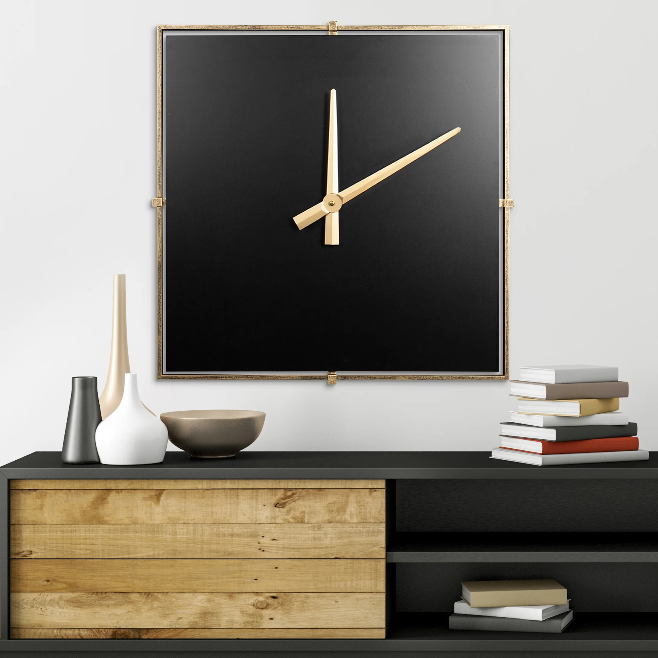 Zegar ścienny czarno-złoty w stylu nowoczesnym z metalu 80x5x80 cm