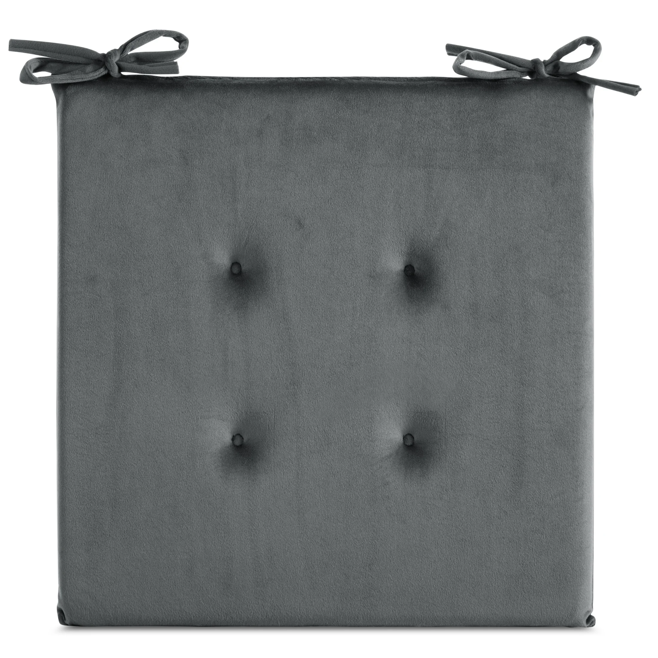 Poduszka na krzesło 40 x 40 x 3 cm welwetowa grafitowa a z ozdobnym pikowaniem i praktycznymi troczkami GAJA