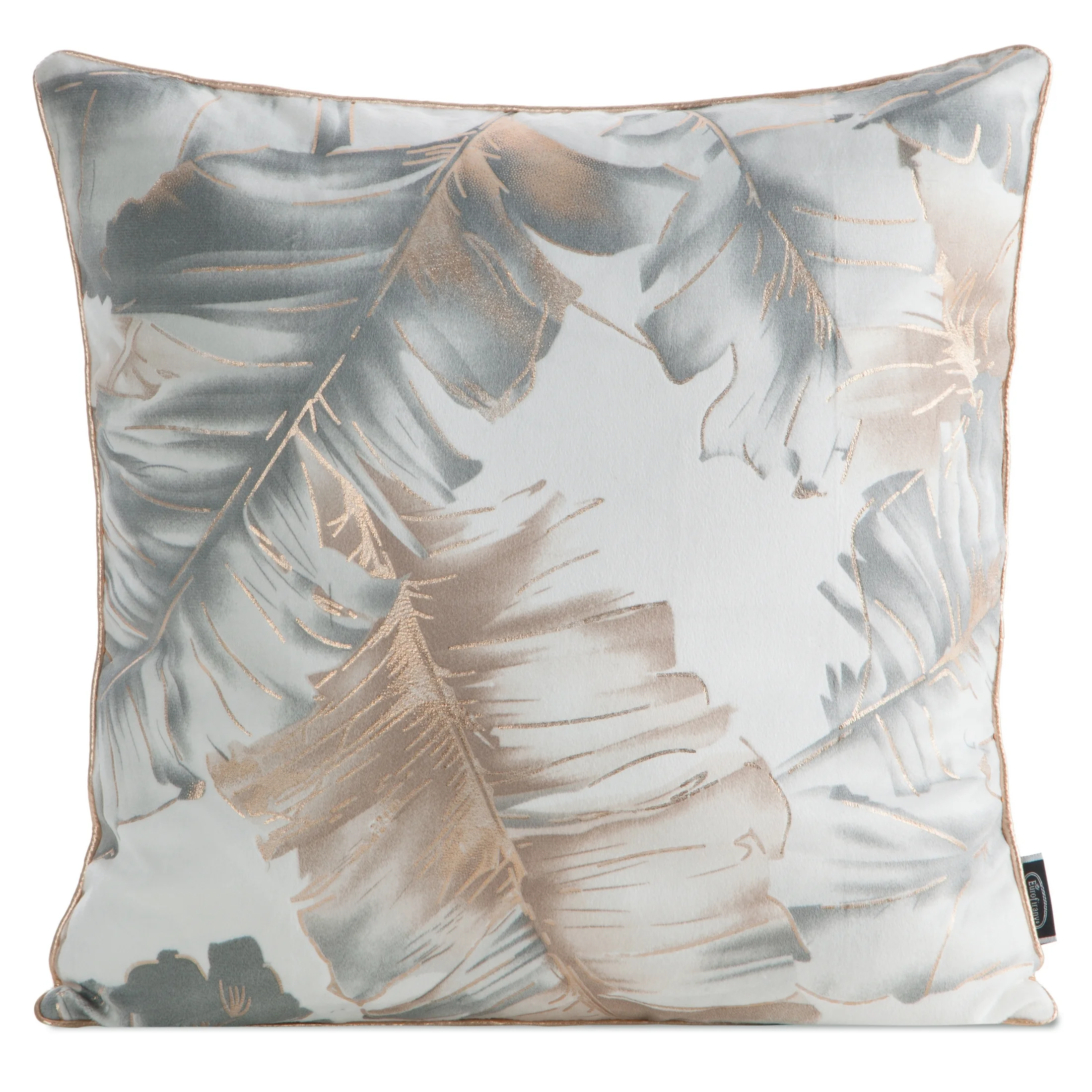 Poszewka na poduszkę 45x45 cm biało, srebrna z welwetu zdobiona szampańskimi błyszczącymi akcentami LAYLA | eurofirany