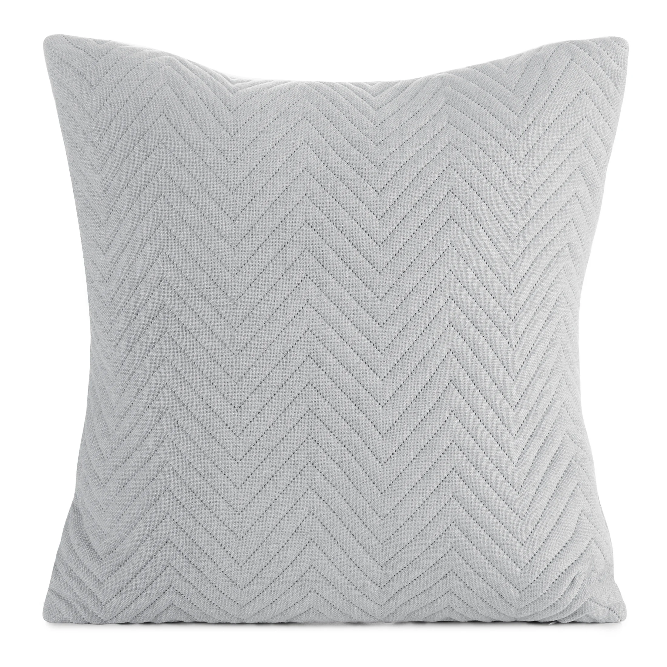 Poszewka na poduszkę 45x45 cm o strukturze lnu pikowana metodą hot press w wzór jodełki srebrna LEN Eurofirany Premium | eurofirany