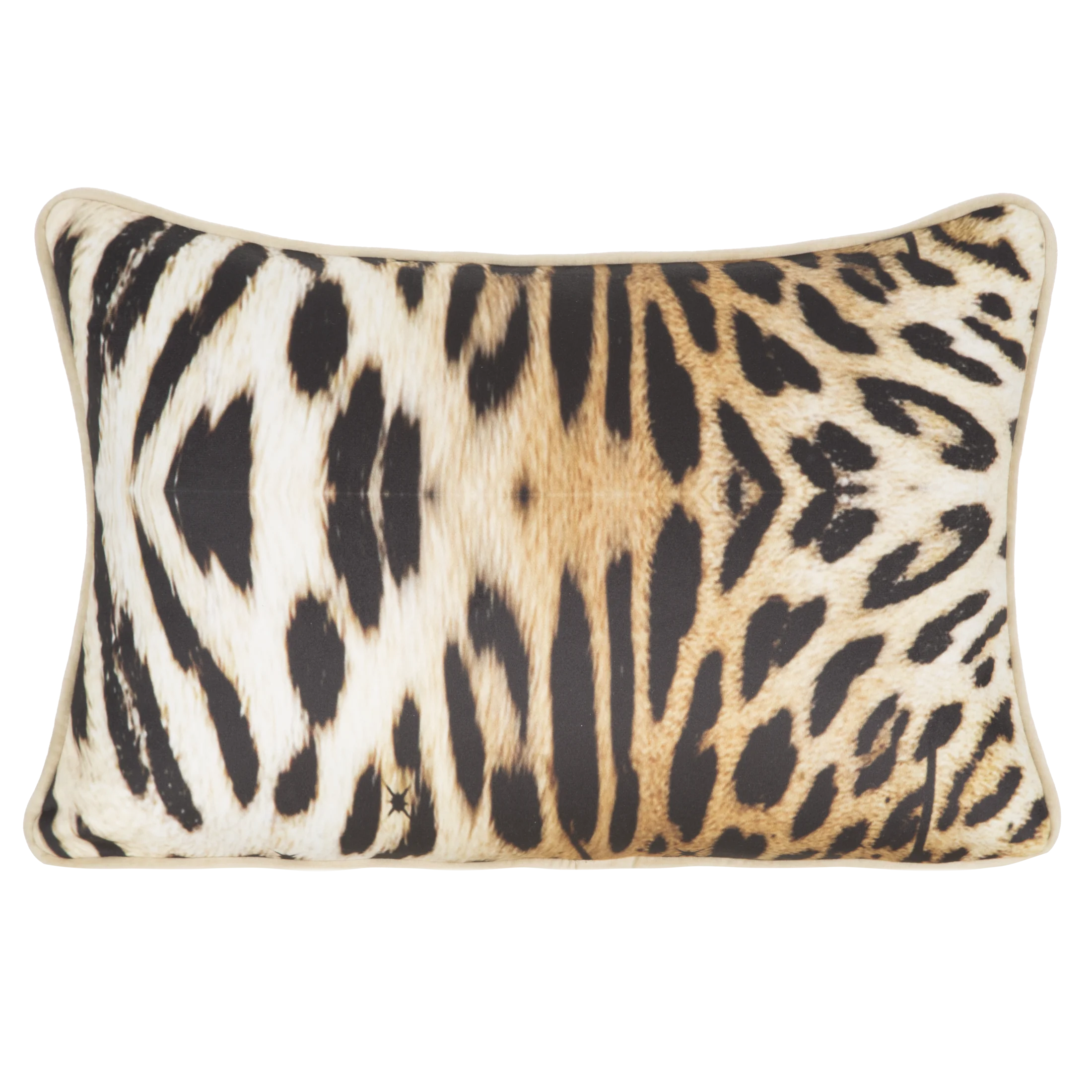 Poduszka 45 x 30 cm welwetowa beżowo, czarna z designerskim nadrukiem i wypustką na brzegach EWA MINGE