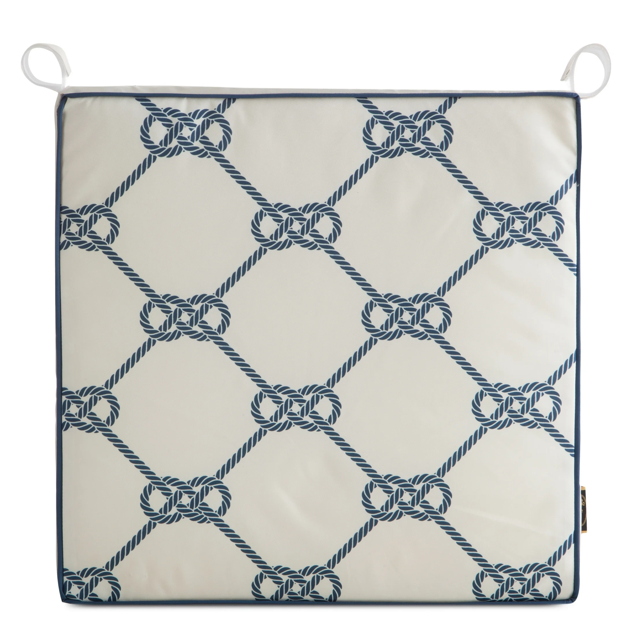 Poduszka na krzesło 42 x 42 x 4 cm wodoodporna biało, granatowa w stylu marynistycznym GARDEN