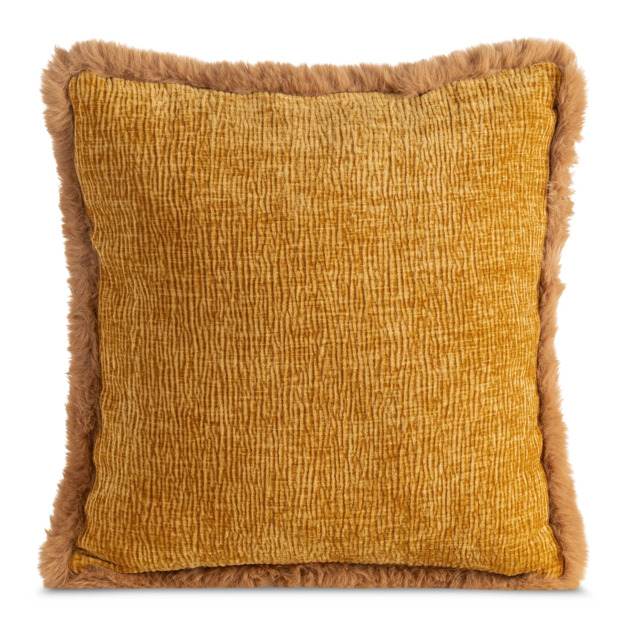 Poszewka na poduszkę 45x45 cm miodowa szenilowa zdobiona futerkiem na brzegach BLANCA 04 | eurofirany