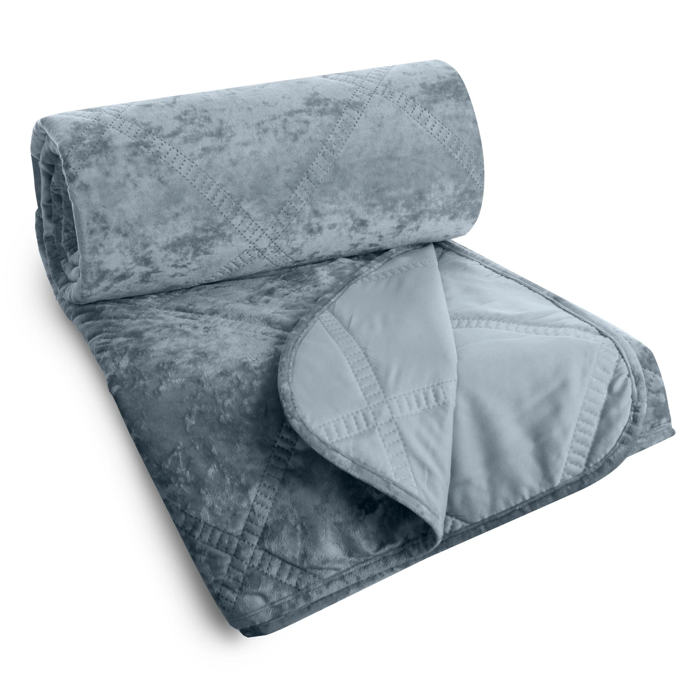 Narzuta welwetowa srebrna 170x210 cm zdobiona pikowaniem hot press w romby - kolekcja SEA SUMMER