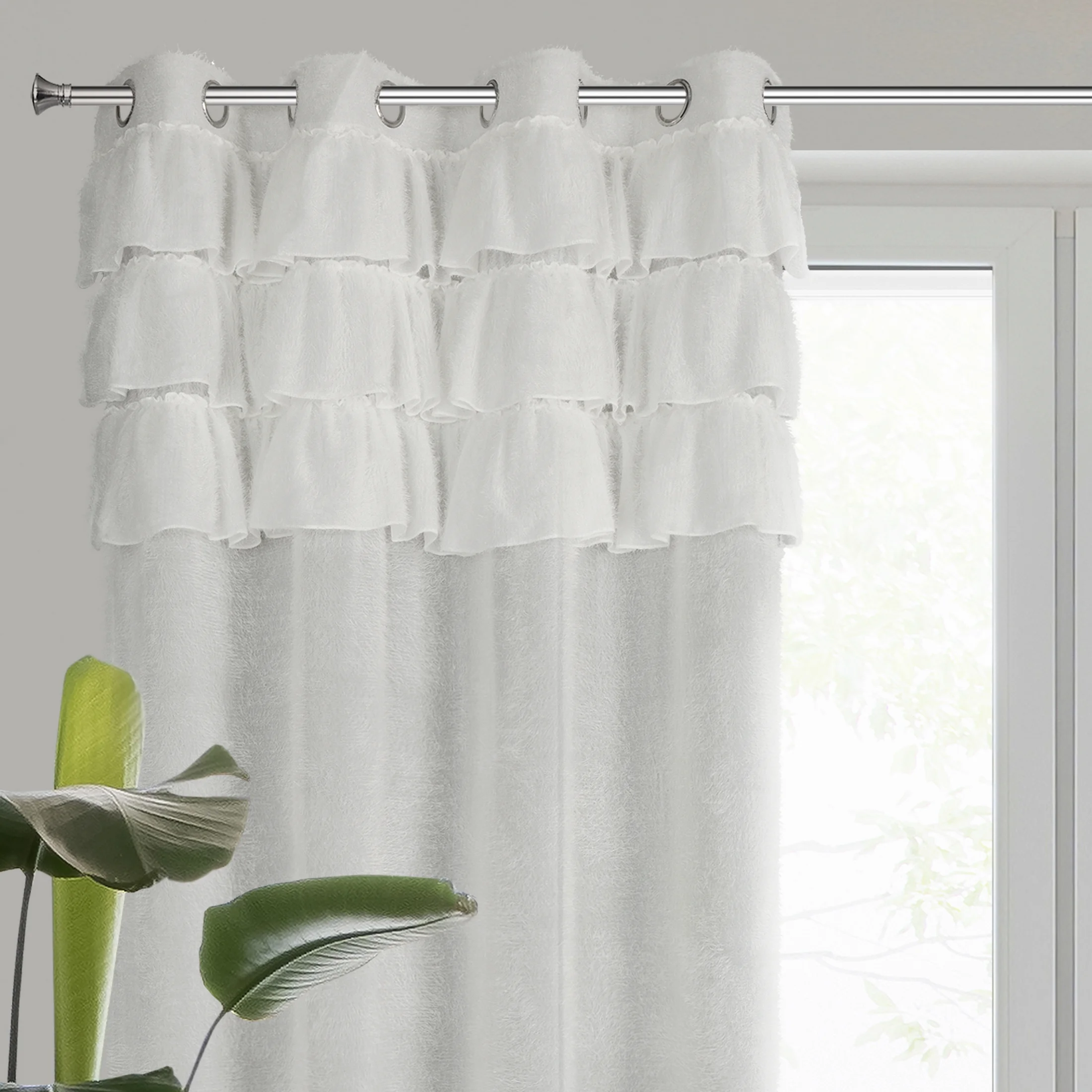 Zasłona biała zdobiona falbanami z moherowej tkaniny 140x250 cm przelotka - AGIS | eurofirany