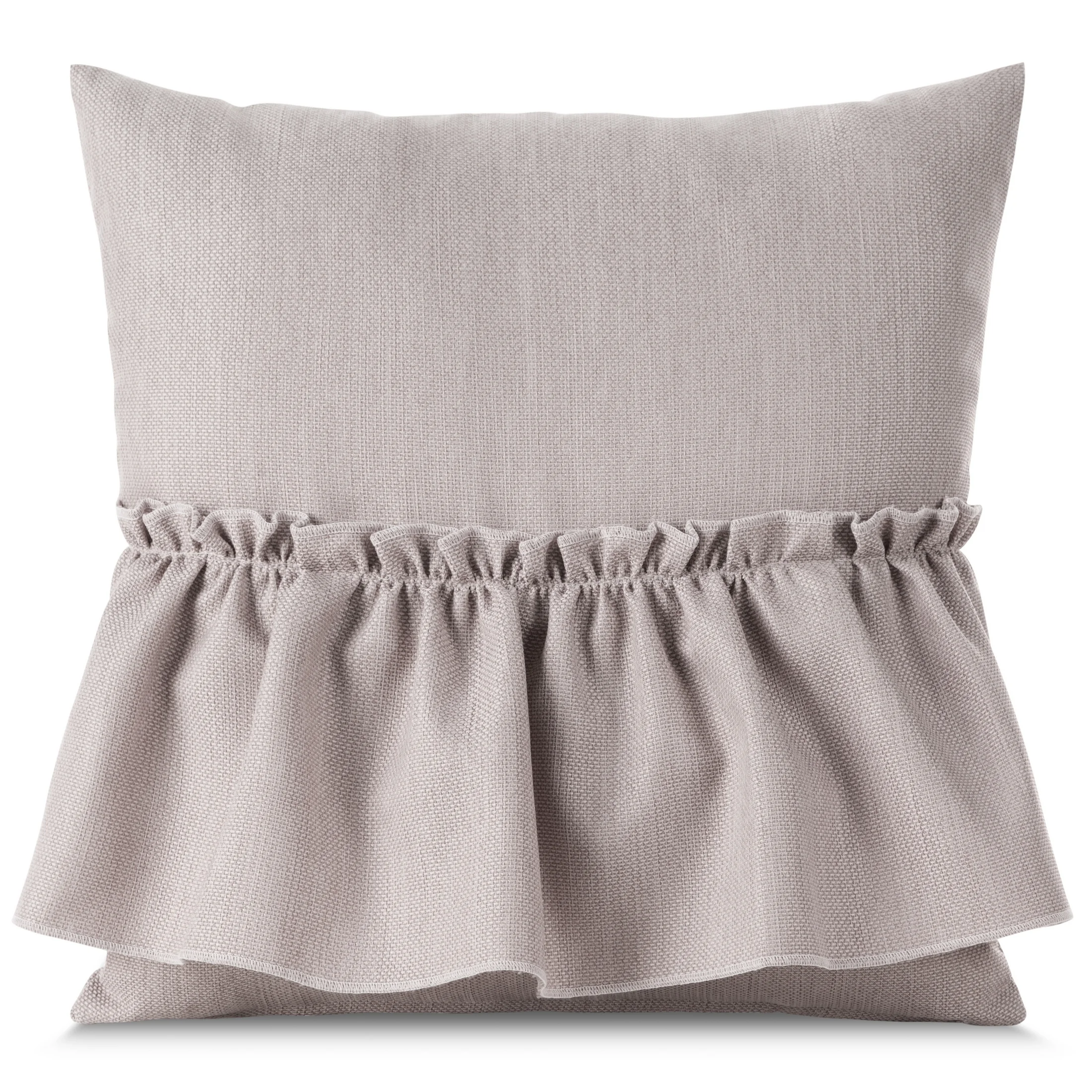 Poszewka na poduszkę 40x40 cm pudrowo różowa z falbaną z tkaniny o płóciennym splocie LENA | eurofirany