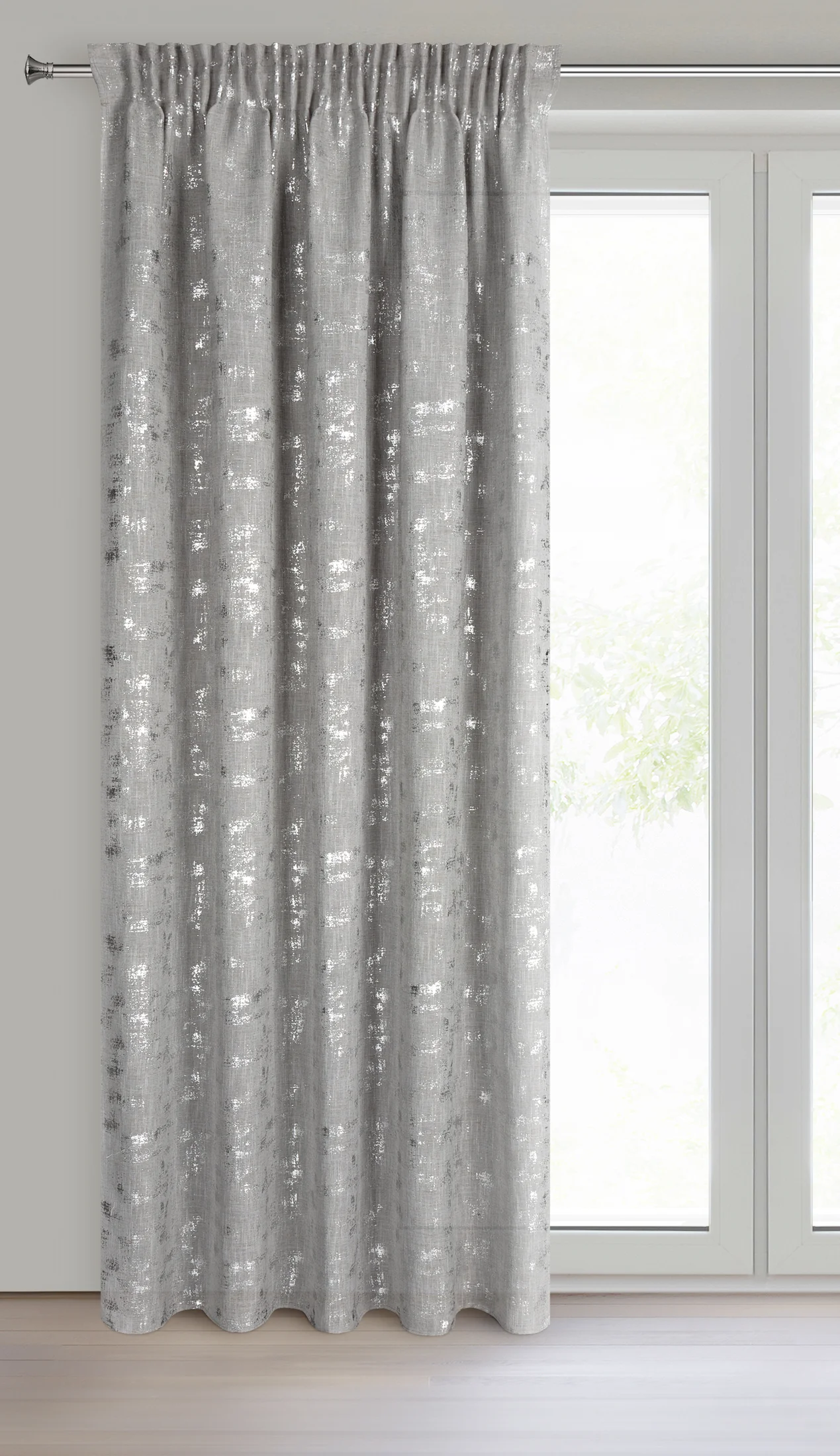 Zasłona srebrna z dodatkiem lnu 140x270 cm taśma - INES