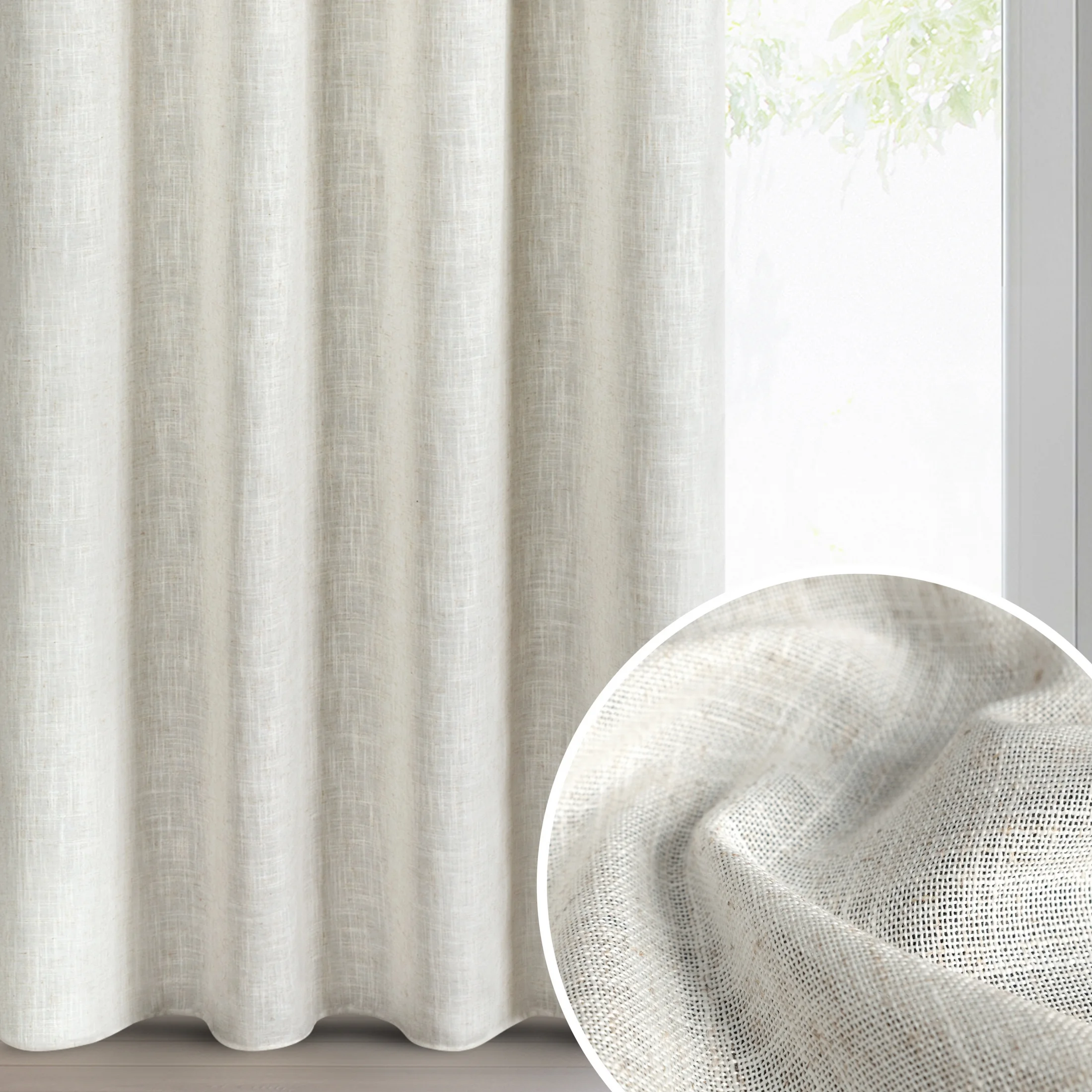 Zasłona naturalna o widocznym i naturalnym splocie z domieszką lnu 140x250 cm przelotki - ELINA | eurofirany
