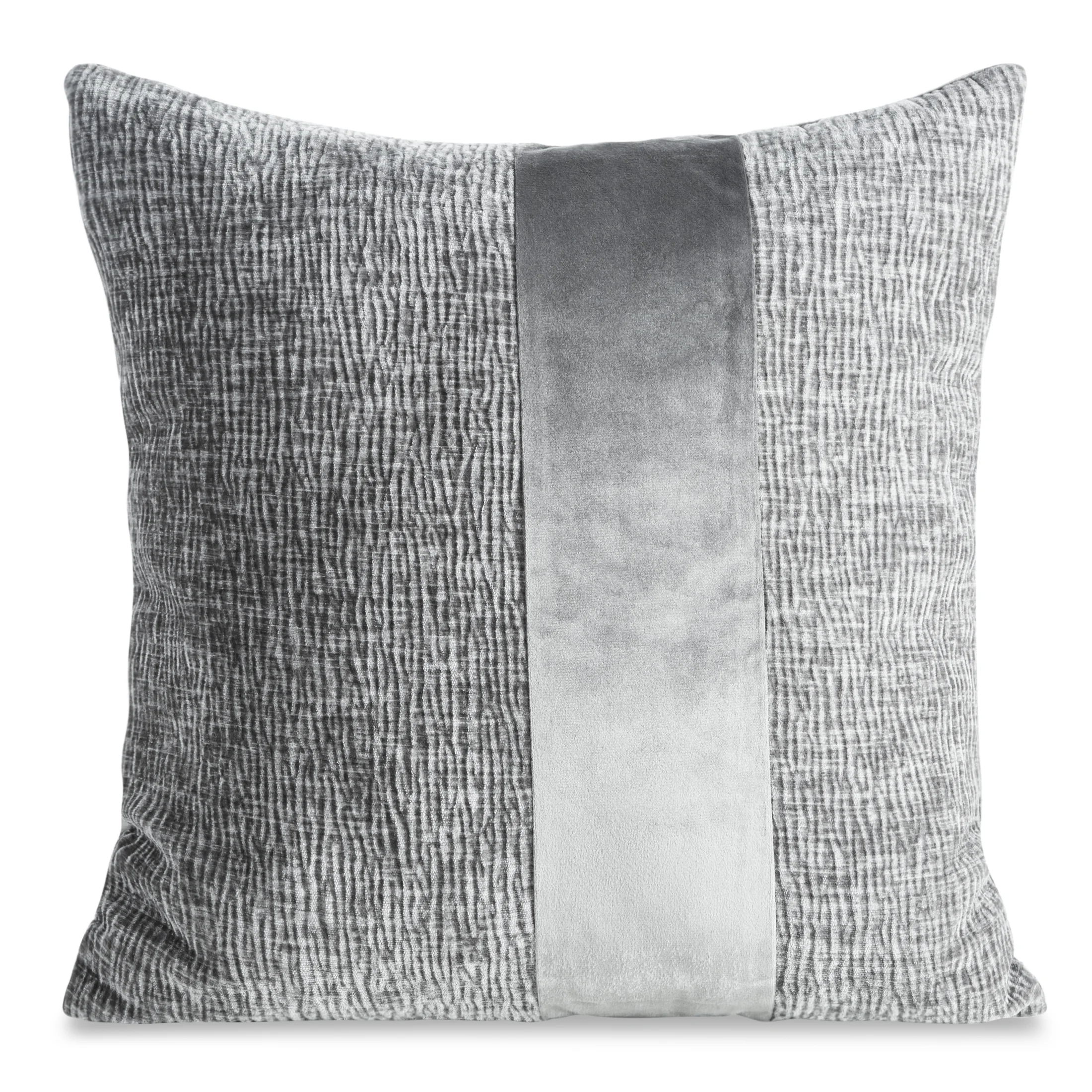 Poszewka na poduszkę 45x45 cm stalowa szenilowa zdobiona pasem z welwetu CARLA 03 | eurofirany