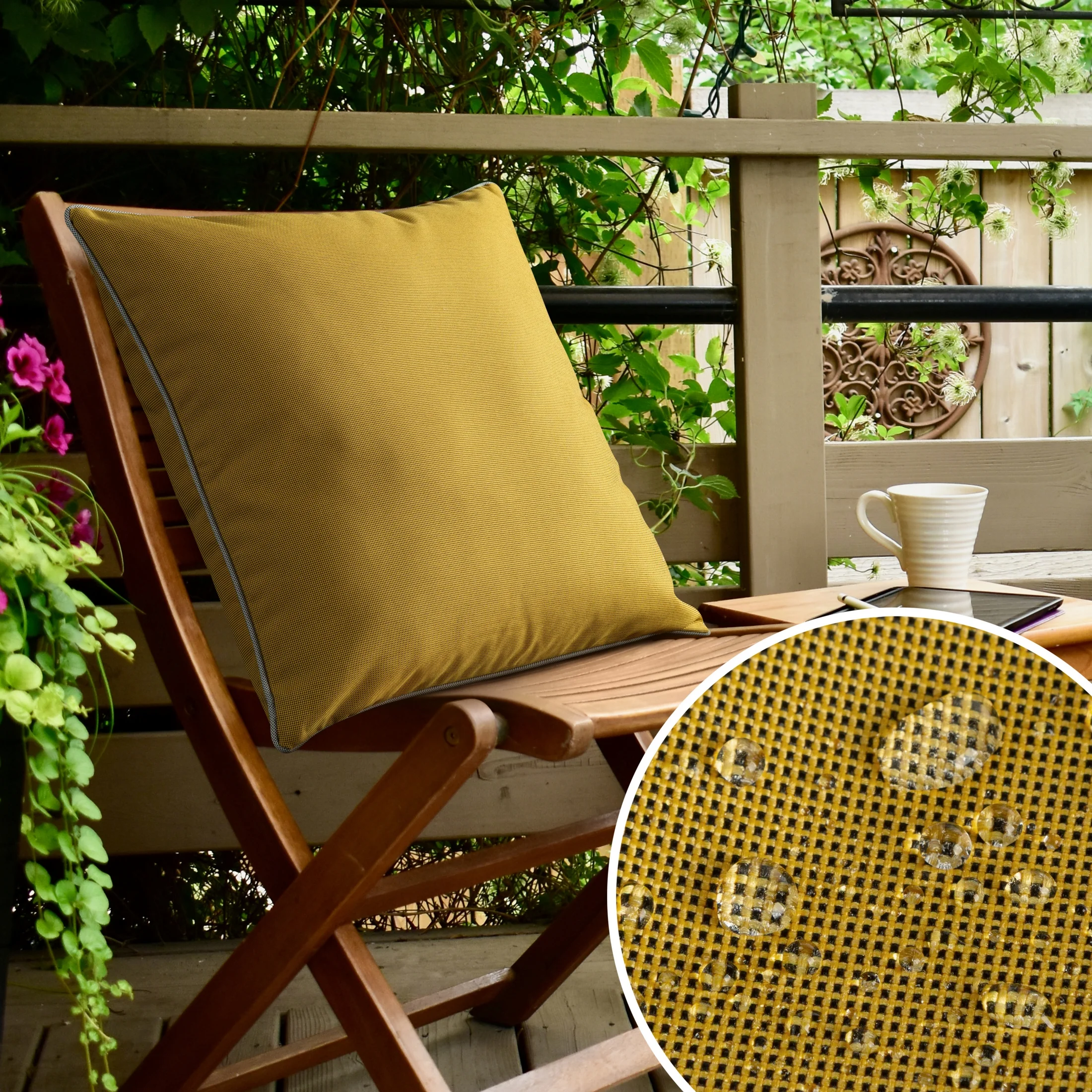 Poszewka na poduszkę 45x45 cm z gładkiej tkaniny wodoodpornej żółta idealna do ogrodu i na taras GARDEN 4 | 