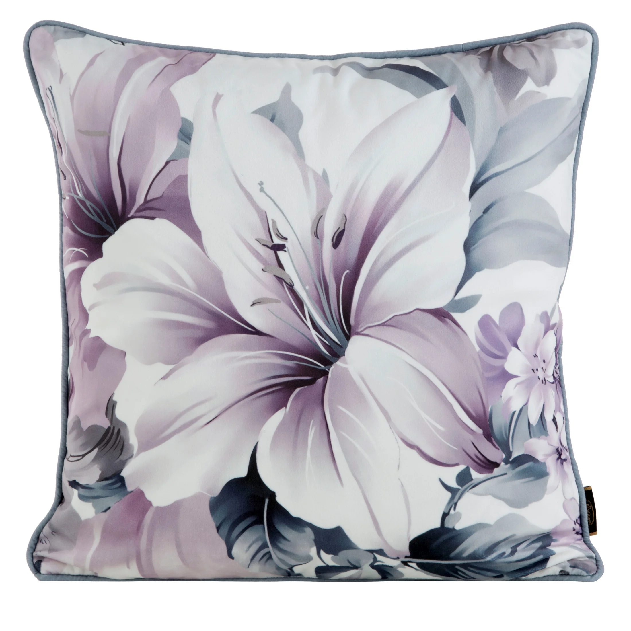 Poszewka na poduszkę 45x45 cm welwetowa, kremowo fioletowa, dwustronna z motywem kwiatów VELVET 122 Eurofirany Premium | eurofirany