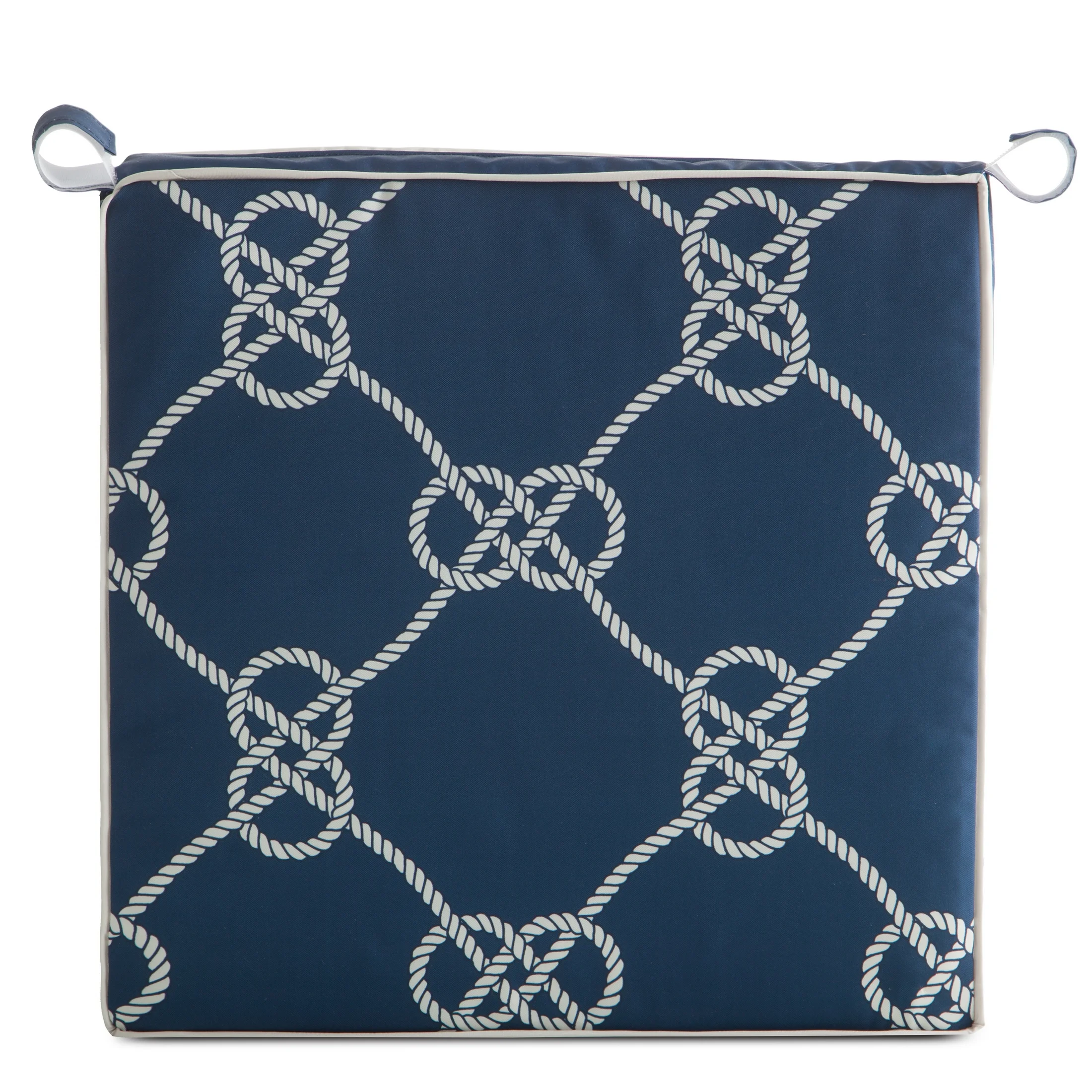 Poduszka na krzesło 42 x 42 x 4 cm wodoodporna granatowo, biała w stylu marynistycznym GARDEN