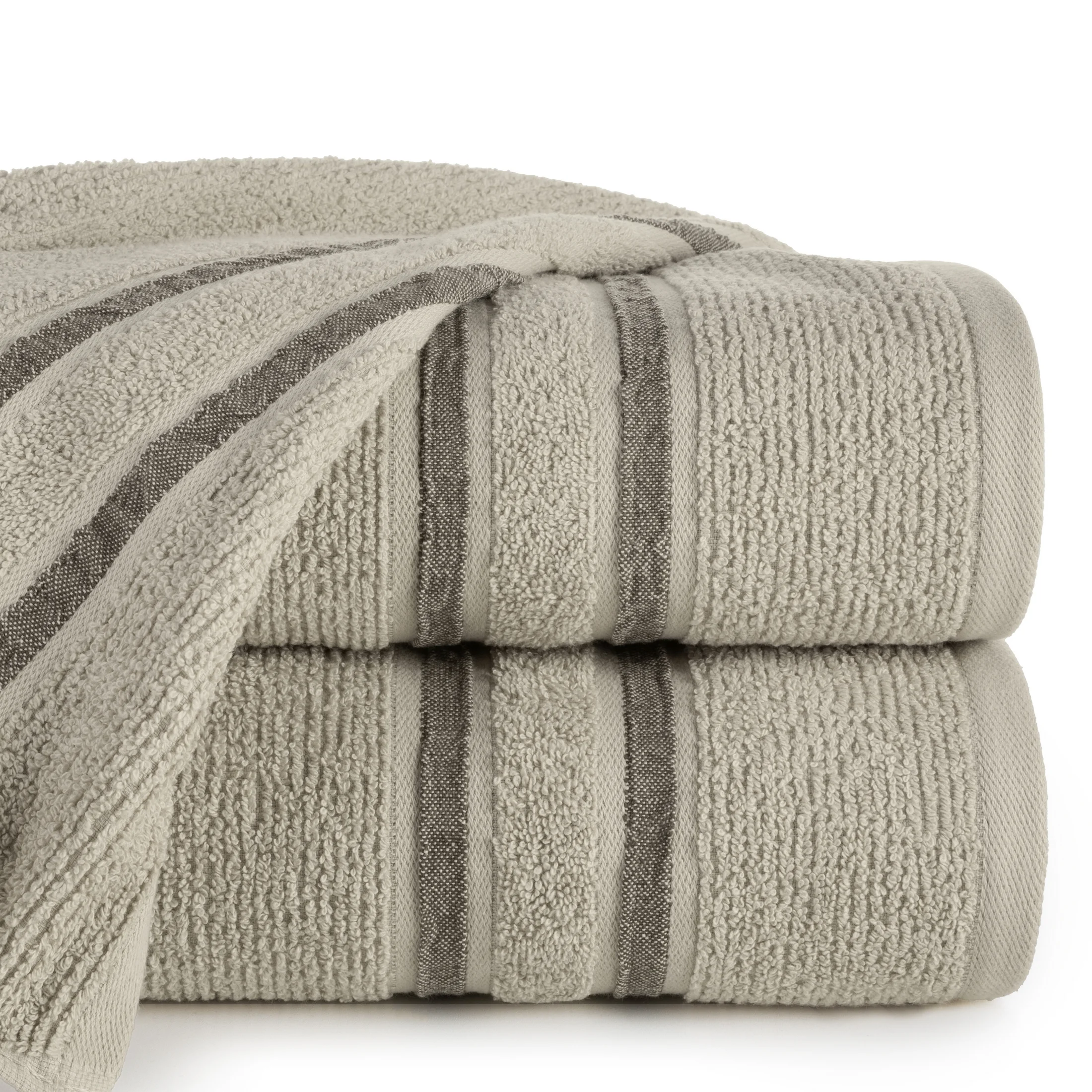 Ręcznik kąpielowy 50x90 cm bawełniany kolor jasnobeżowy w kontrastujące pasy 500 g/m2 DINA