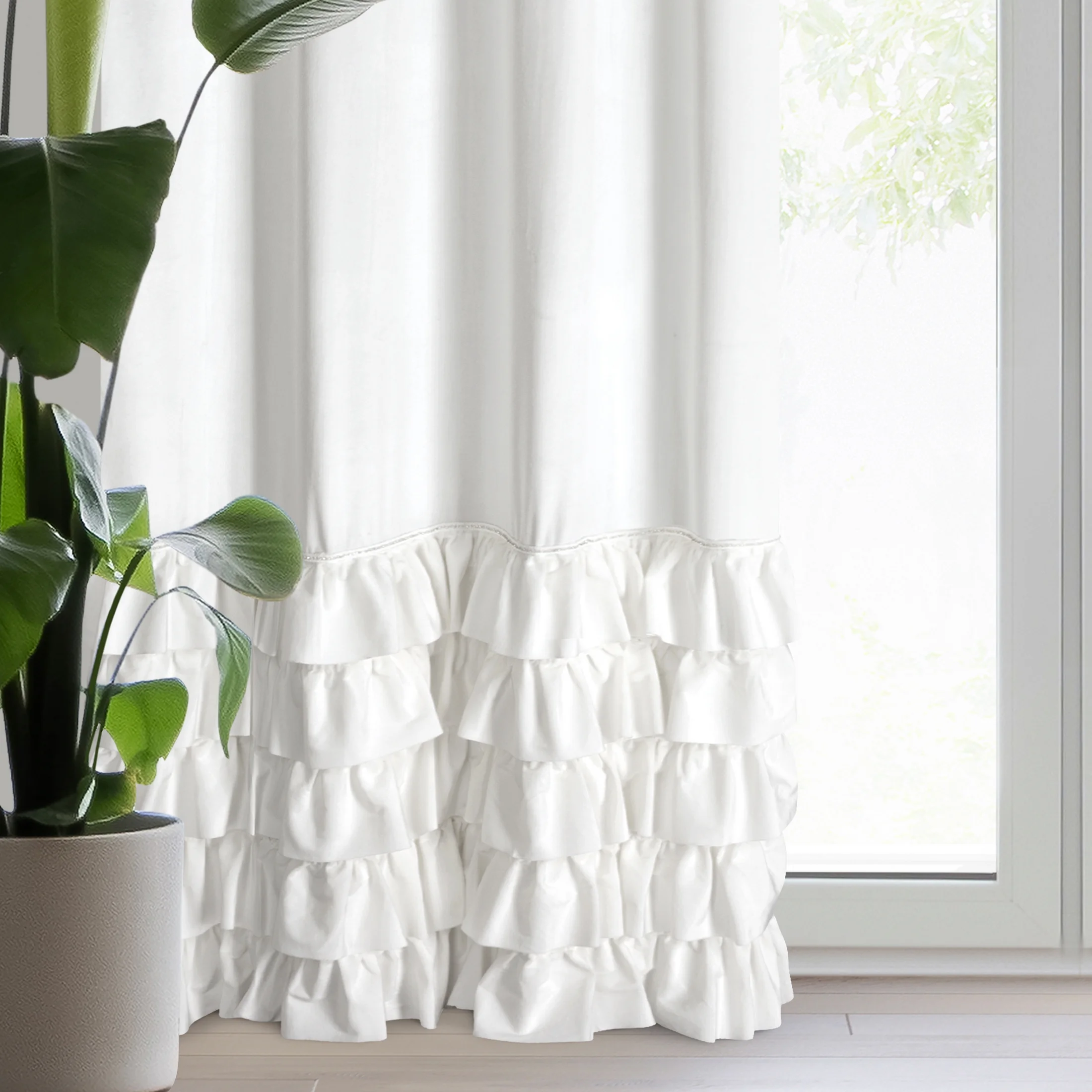 Zasłona welwetowa biała zdobiona falbanami i lśniącymi akcentami 140x250 cm przelotka - CARLI | eurofirany