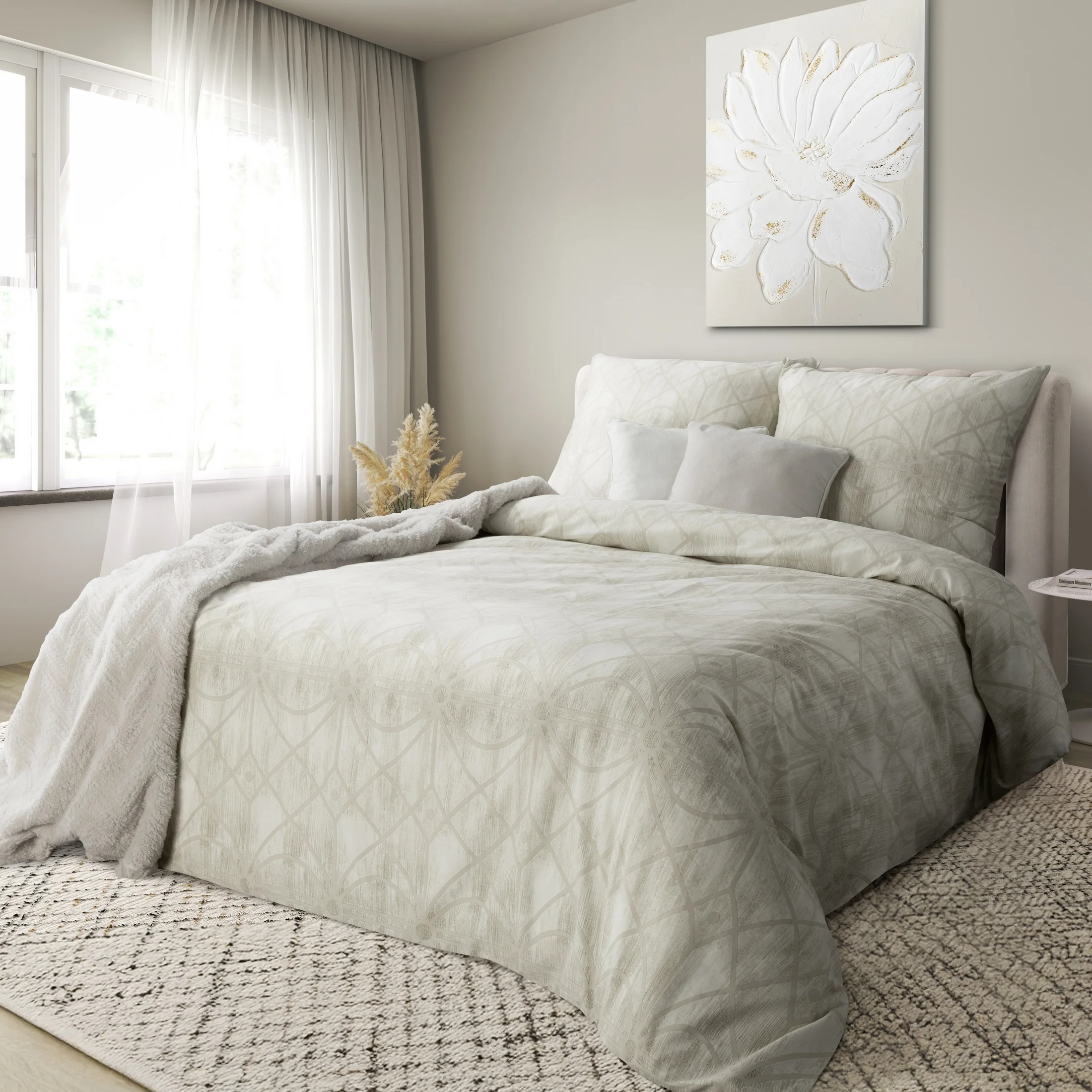 Pościel 140x200 cm bawełna ranforce kolor beżowo, kremowy z geometrycznym wzorem ADELL | eurofirany