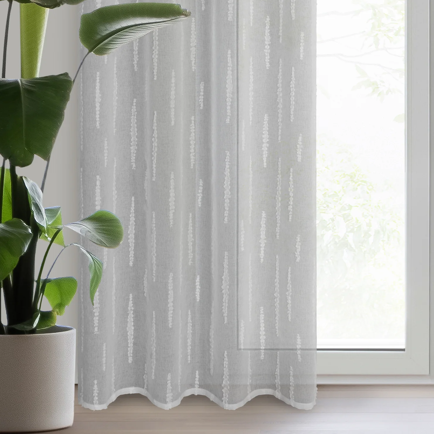 Firana srebrna zdobiona aplikacją 140x250 cm przelotka ALENI | eurofirany