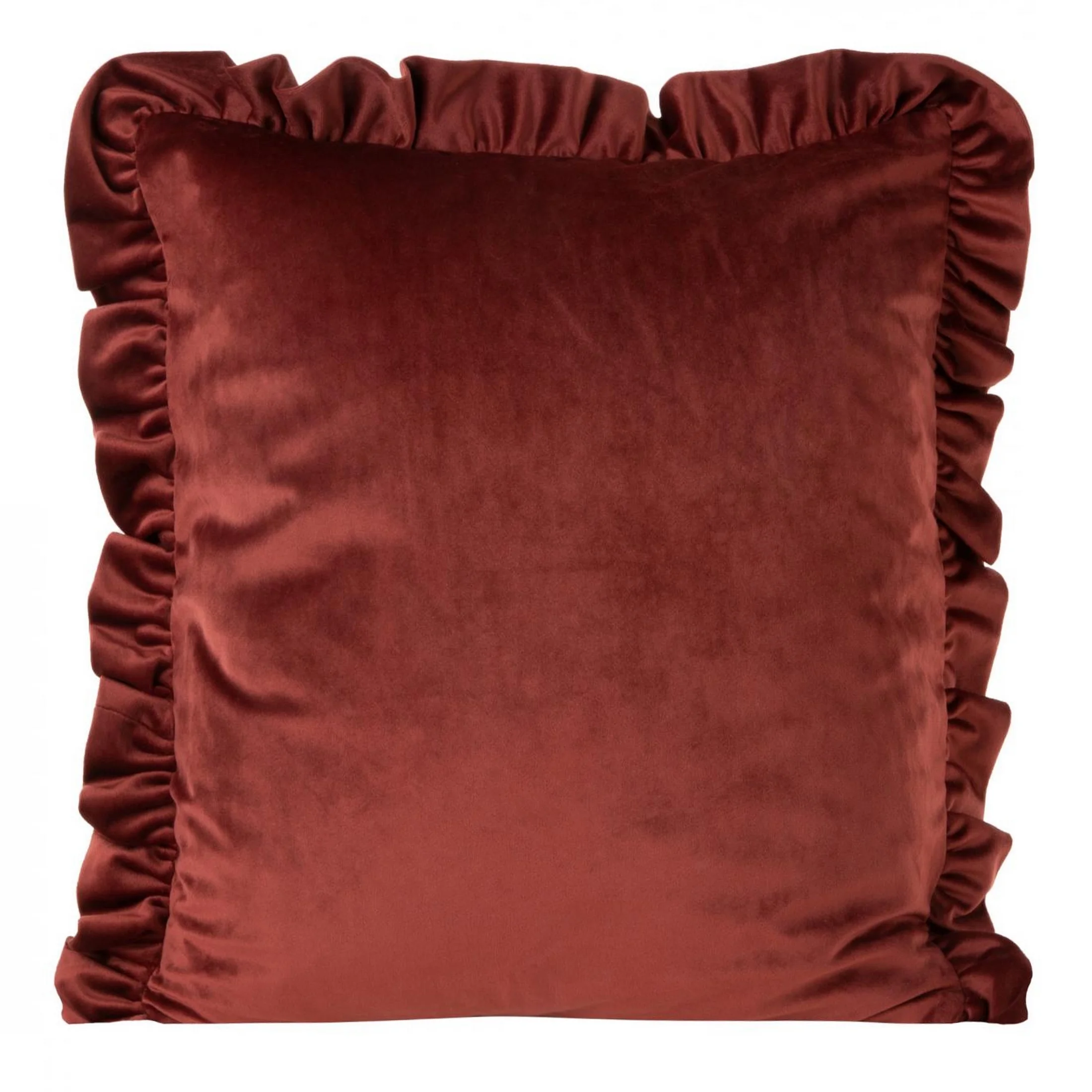 Poszewka na poduszkę 45x45 cm welwetowa, bordowa zdobiona na brzegach falbanami VELVET 25 Eurofirany Premium | eurofirany