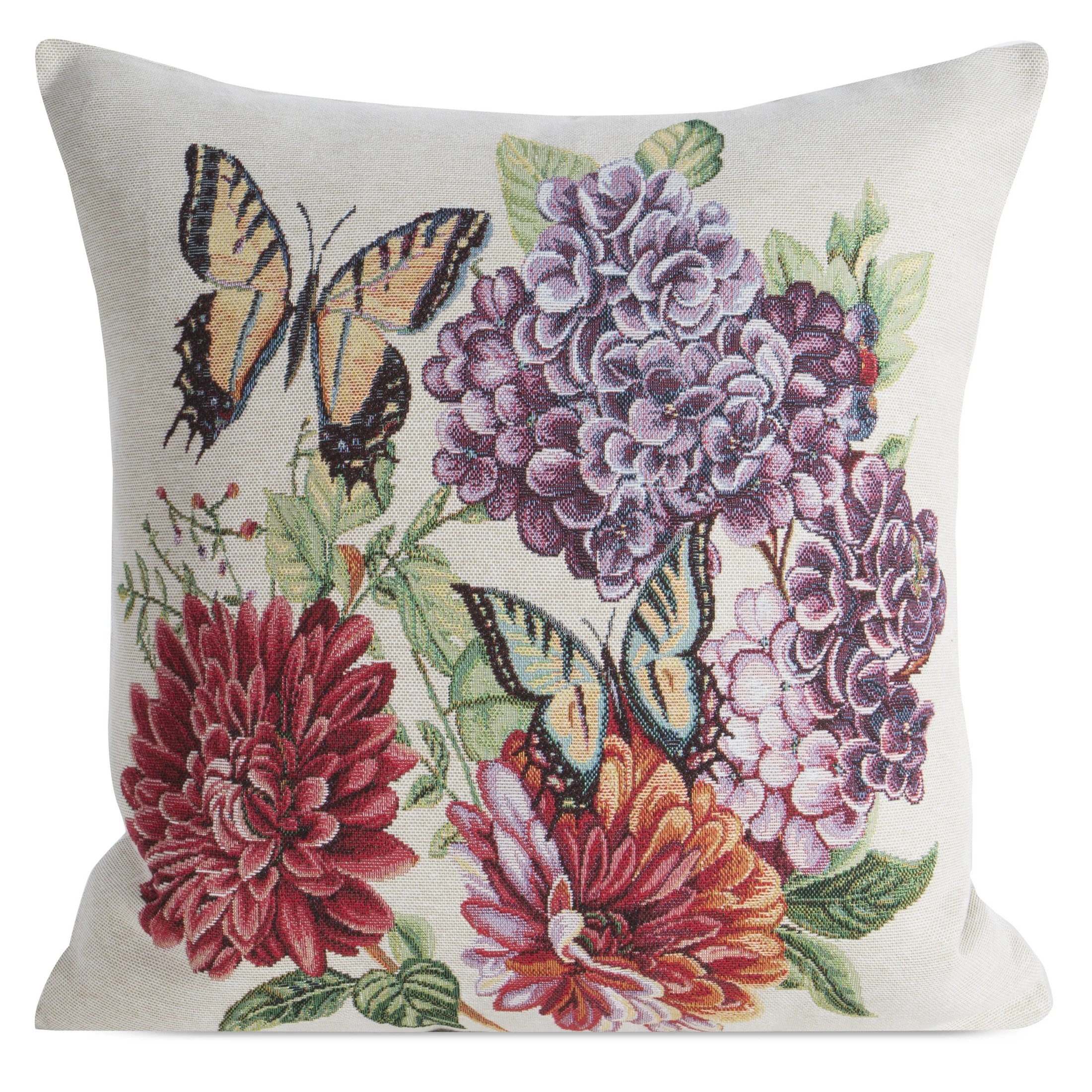 Poszewka na poduszkę 45x45 cm bawełniana, gobelinowa naturalno, czerwona z kwiatowym motywem SPRING | eurofirany