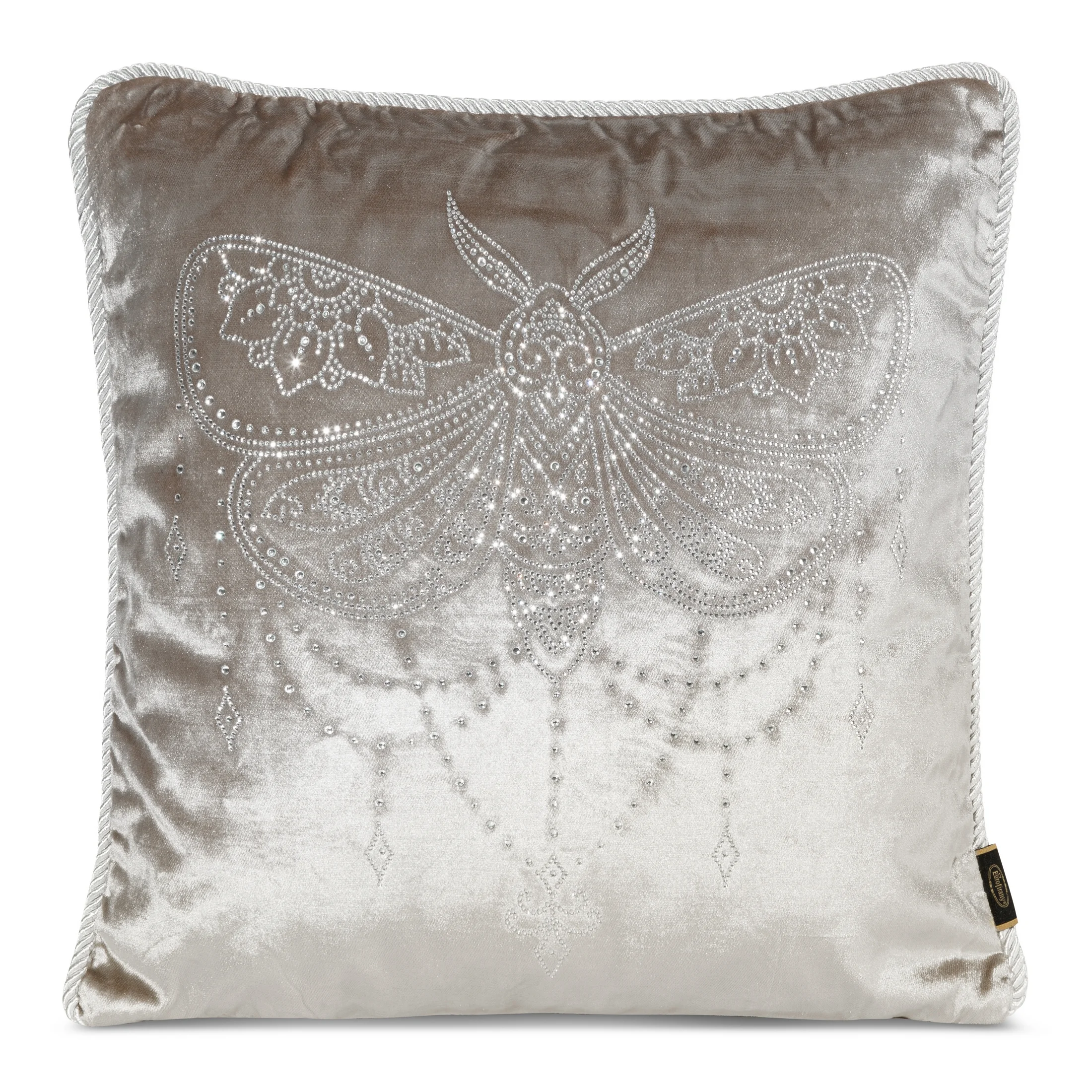 Poszewka na poduszkę 45x45 cm welwetowa kolor beżowy zdobiona wzorem motyla z kryształków ROYAL 8 | eurofirany