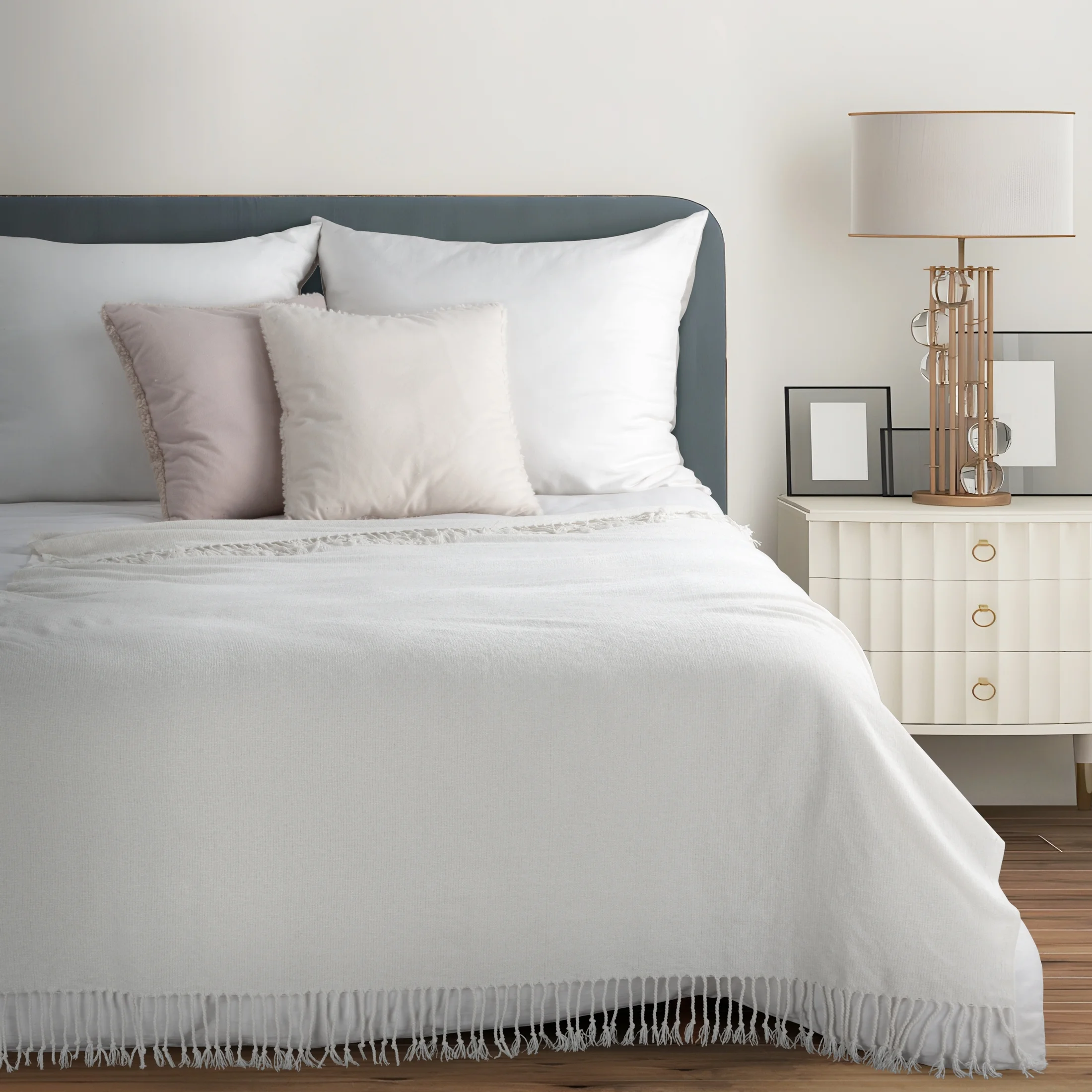 Koc 130x170 cm biały z frędzlami JOYCE