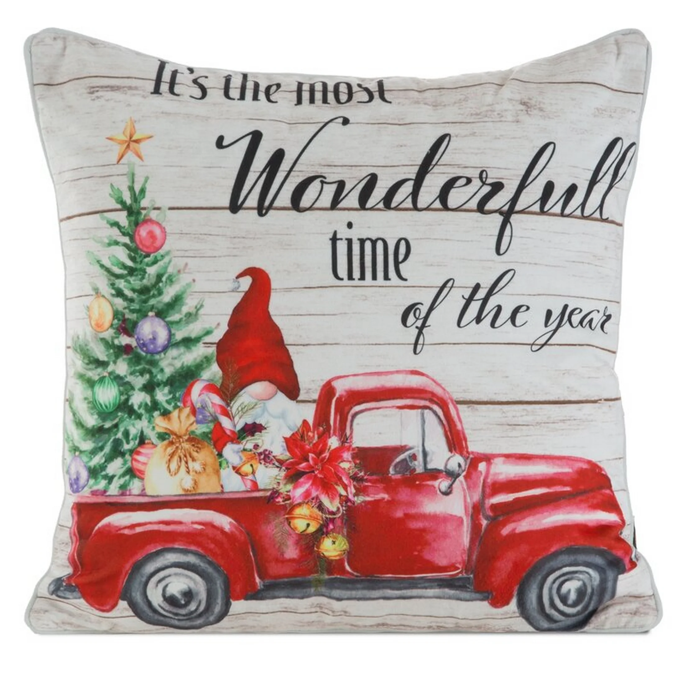 Poszewka na poduszkę 45x45 cm welwetowa, czerwono kremowa zdobiona uroczym motywem świątecznym | eurofirany