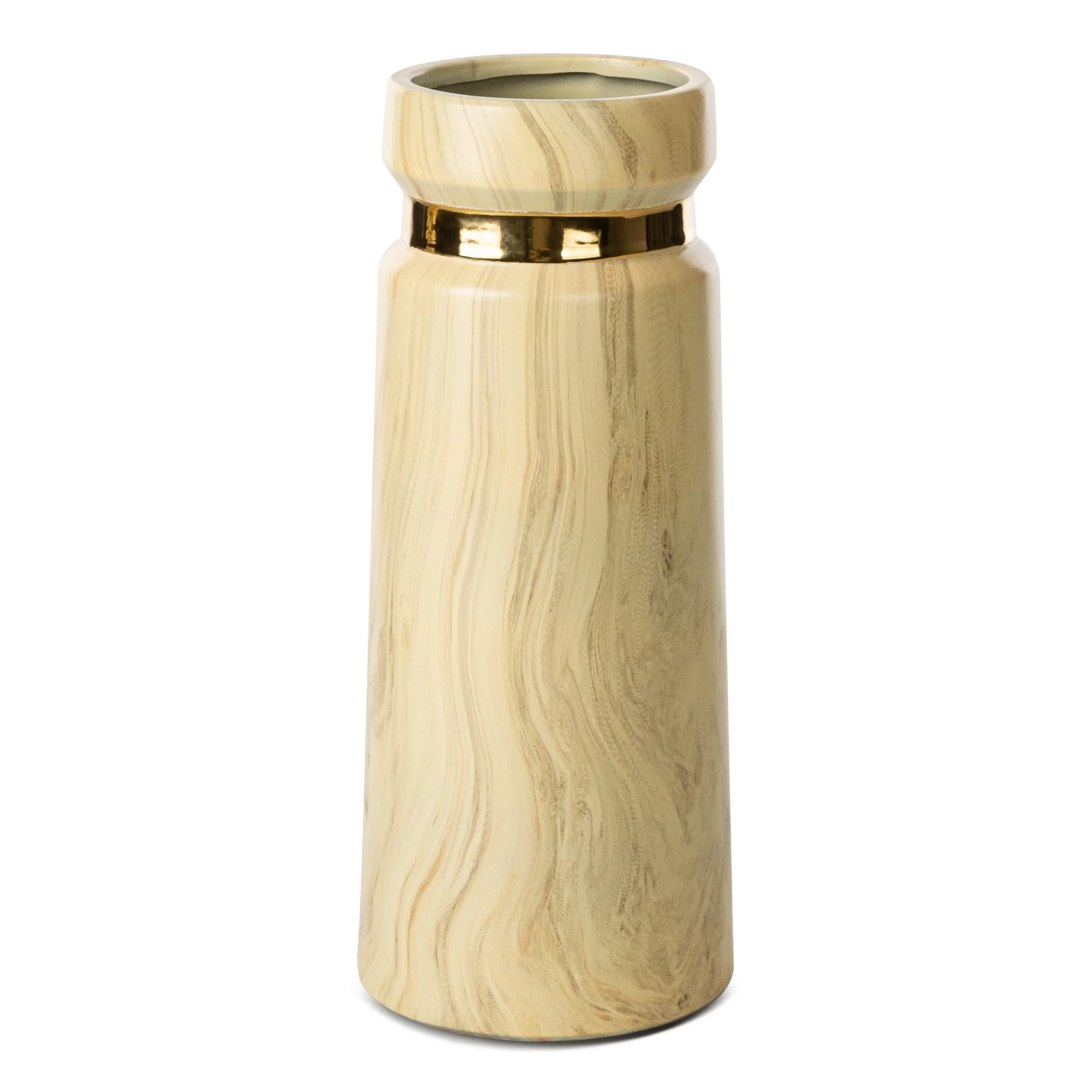 Wazon ceramiczny ALIZA o nowoczesnym kształcie i marmurowej strukturze ze złotą obręczą | eurofirany