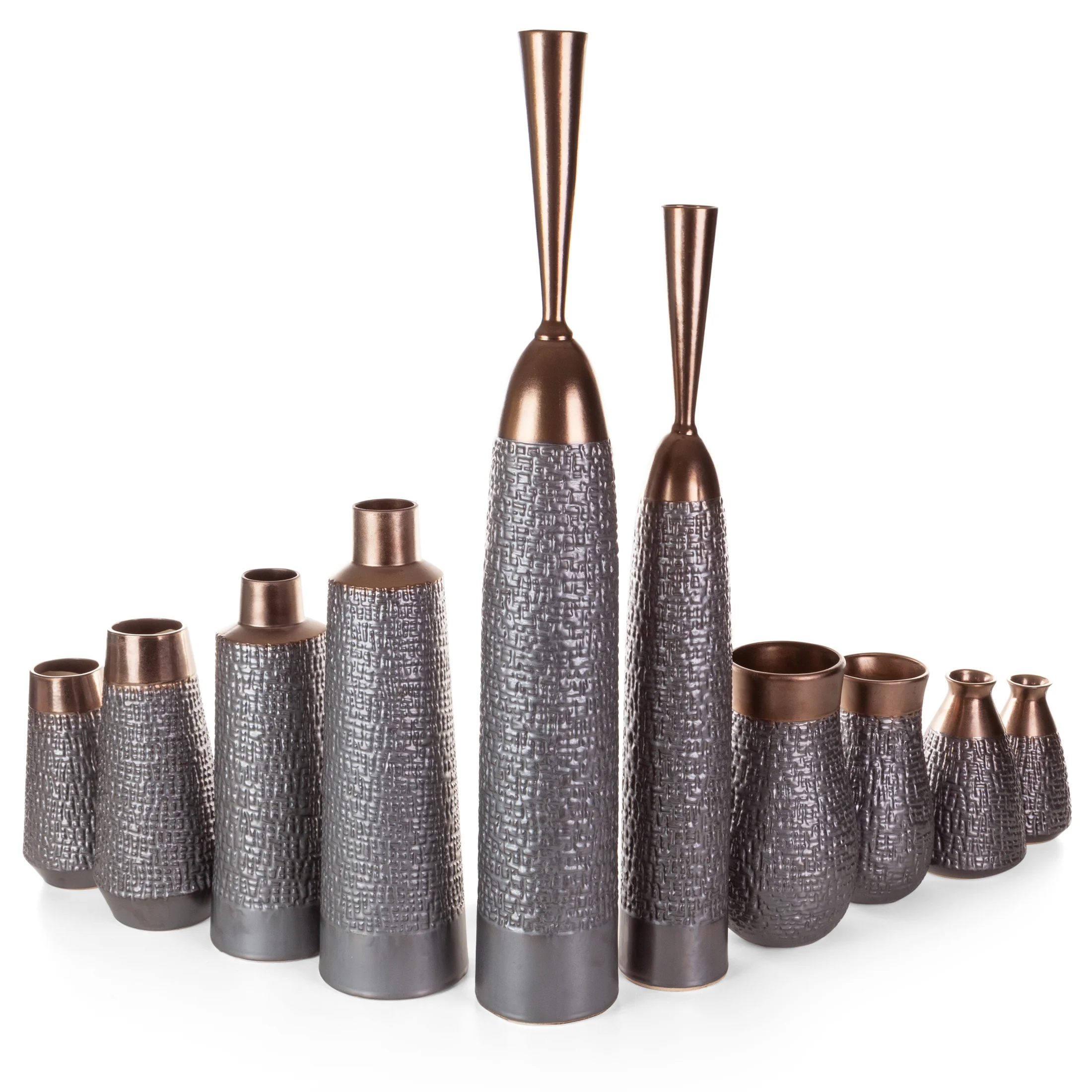 Wazon ceramiczny stalowo-brązowe z wytłaczanym wzorem średnica 14x27 cm MORENA