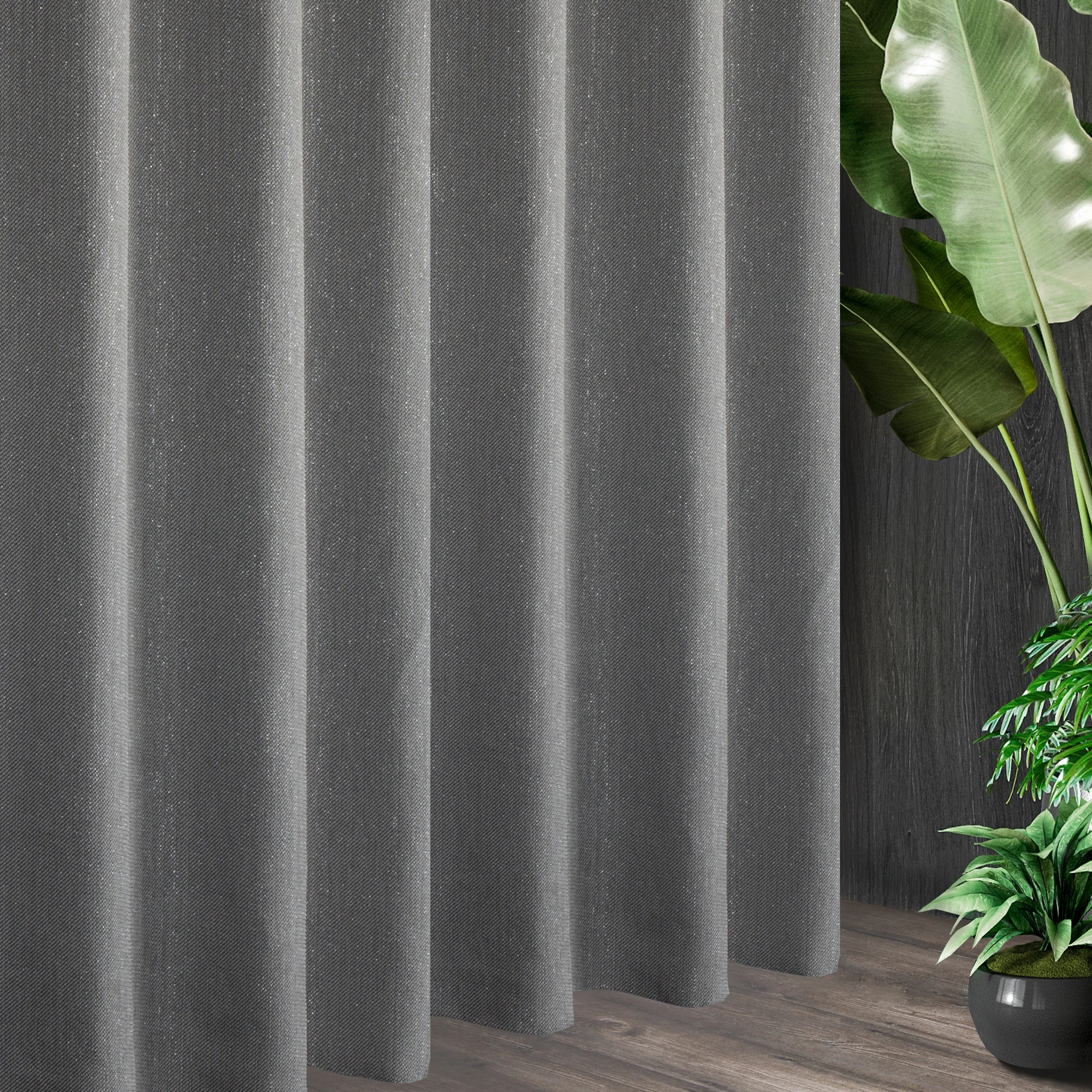 Tkanina zasłonowa w stylu eko z dodatkiem nici metalicznej