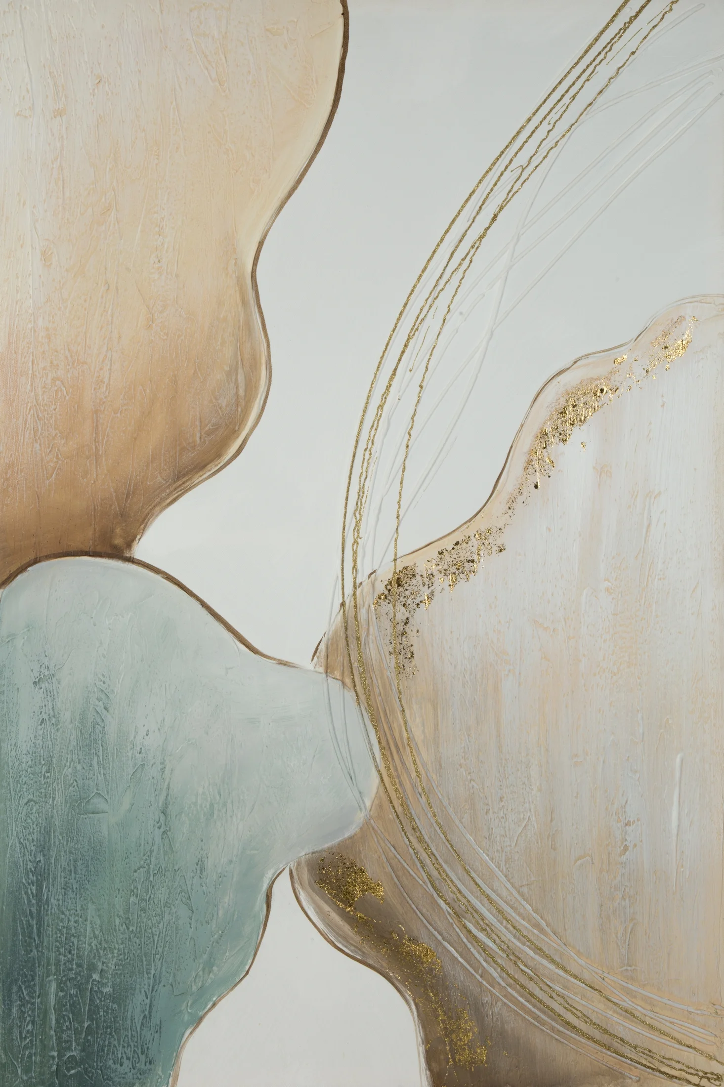 Obraz abstrakcja beżowo, turkusowy ręcznie malowany na płótnie 60x90 cm SPECTRUM | eurofirany