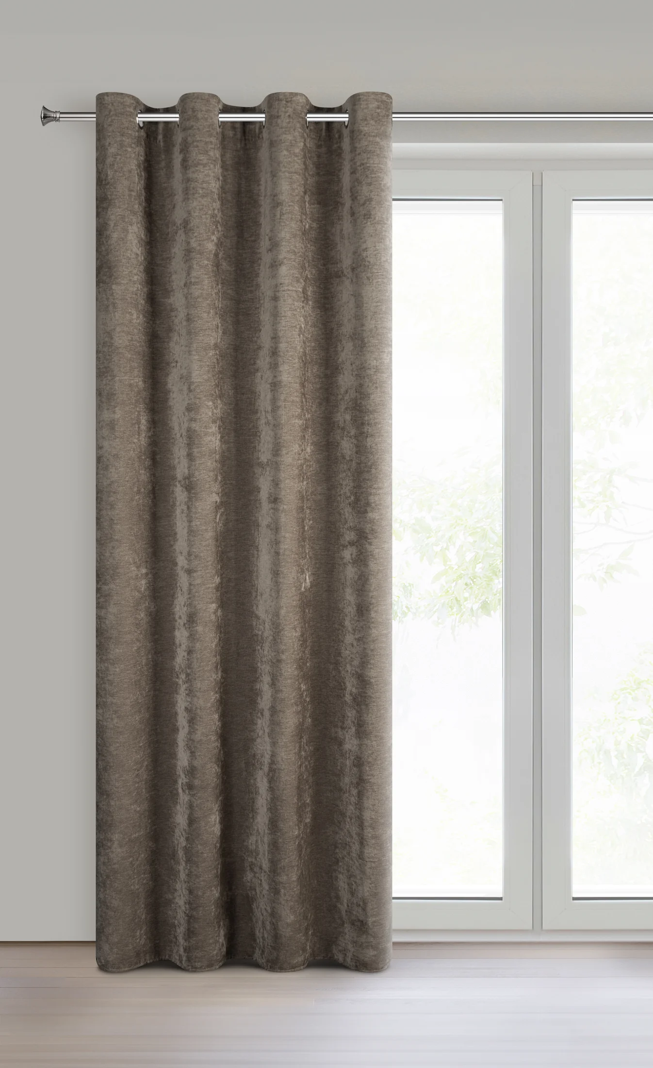 Zasłona jasnobrązowa z szenilowej tkaniny 140x250cm przelotki - VANI