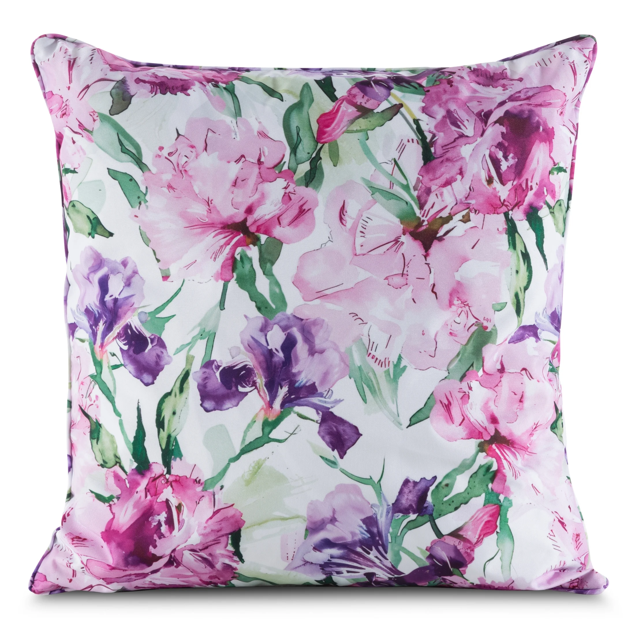 Poszewka na poduszkę 45x45 cm z tkaniny wodoodpornej różowo, fioletowa idealna na taras oraz balkon zdobiona wzorem kwiatowym GARDEN