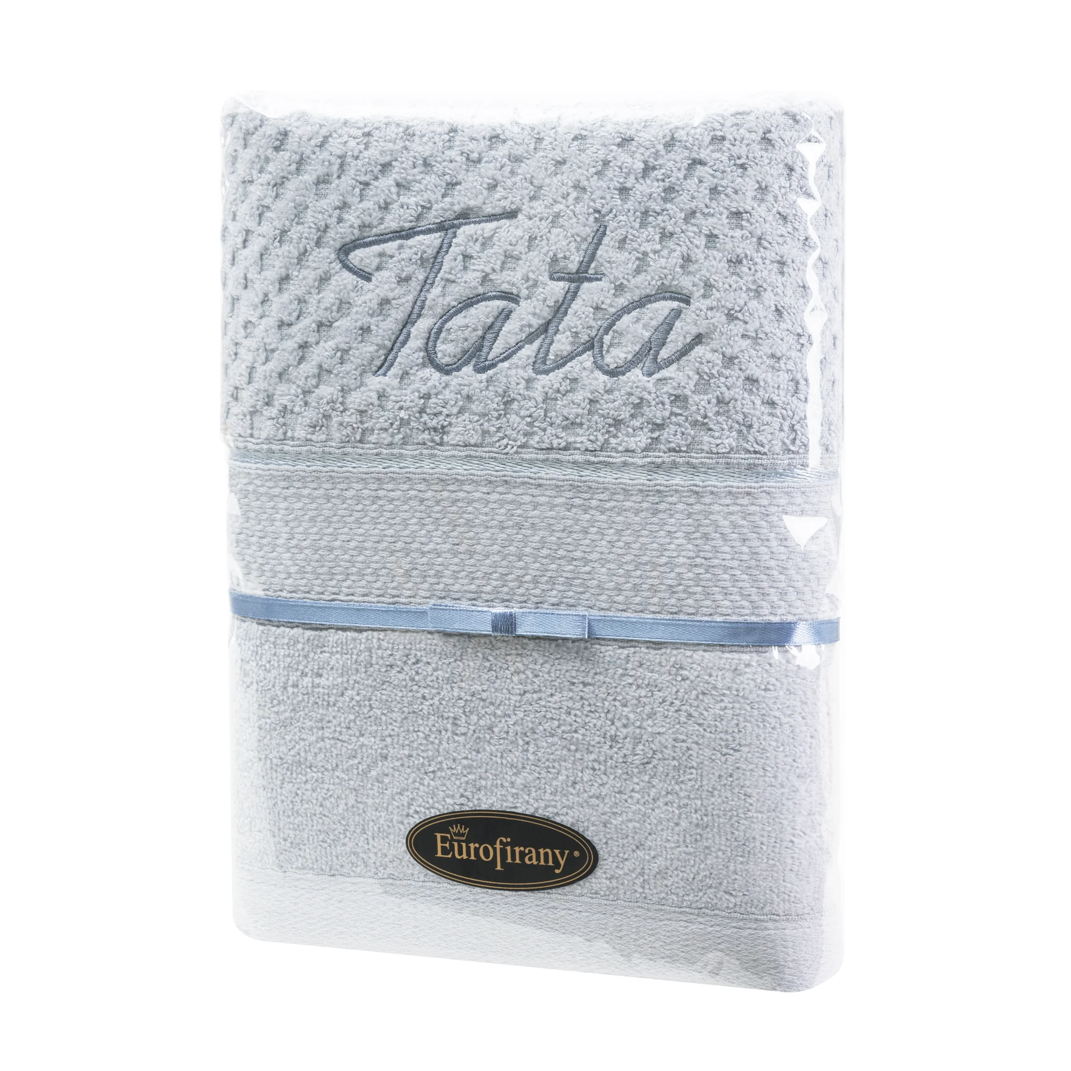 Zestaw upominkowy, ręcznik bawełniany 50x90 cm kolor jasnoszary z haftem MAMA