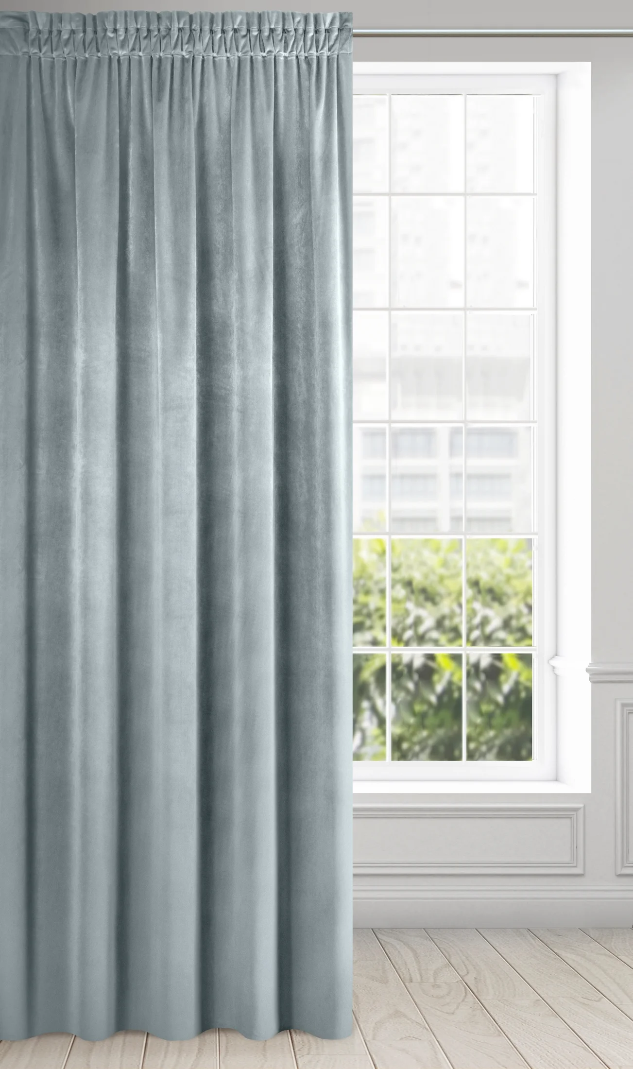 Zasłona srebrna z aksamitnego błyszczącego welwetu 140x270 cm taśma - LUCCA