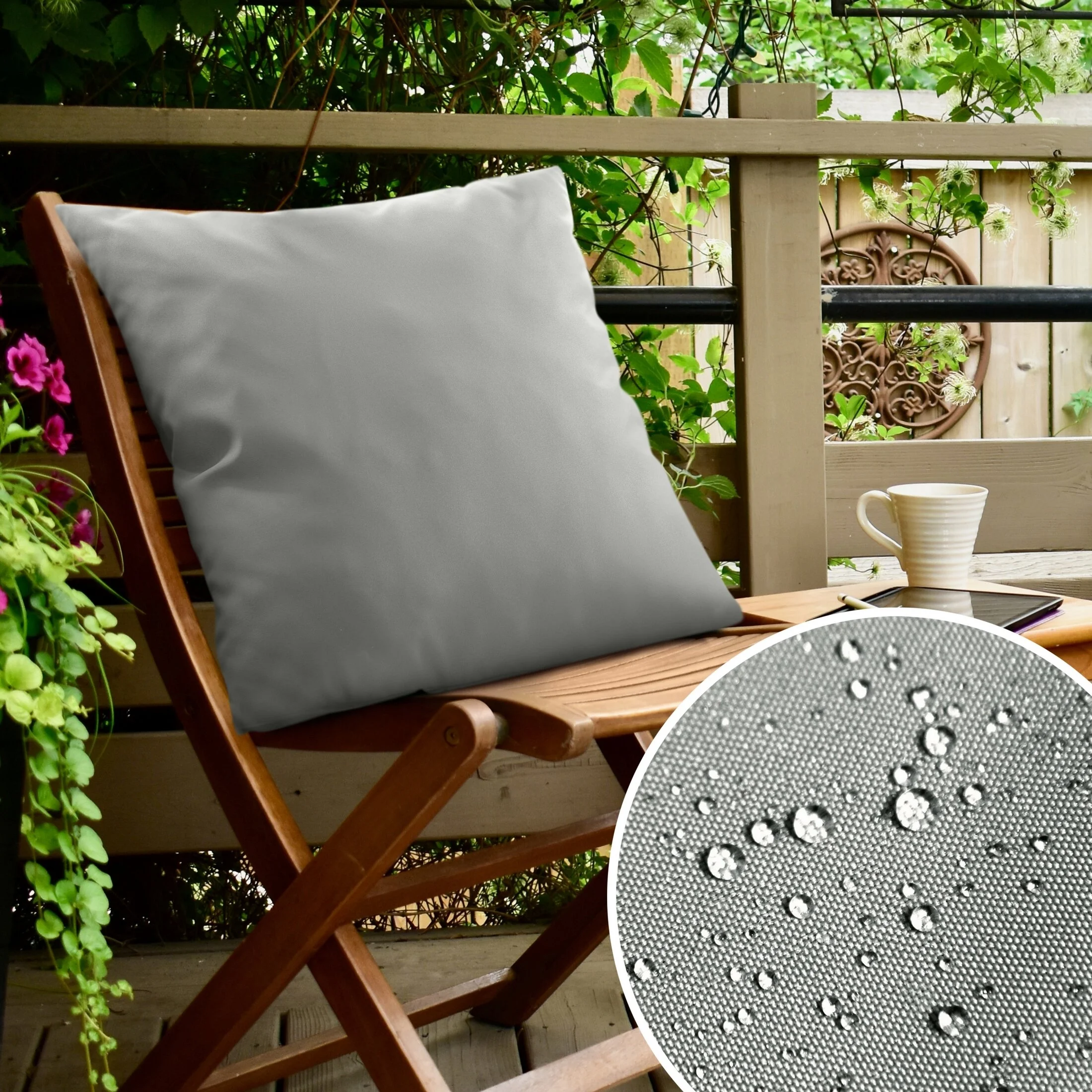 Poszewka na poduszkę 60x60 cm z gładkiej tkaniny wodoodpornej szara idealna do ogrodu i na taras GARDEN | eurofirany