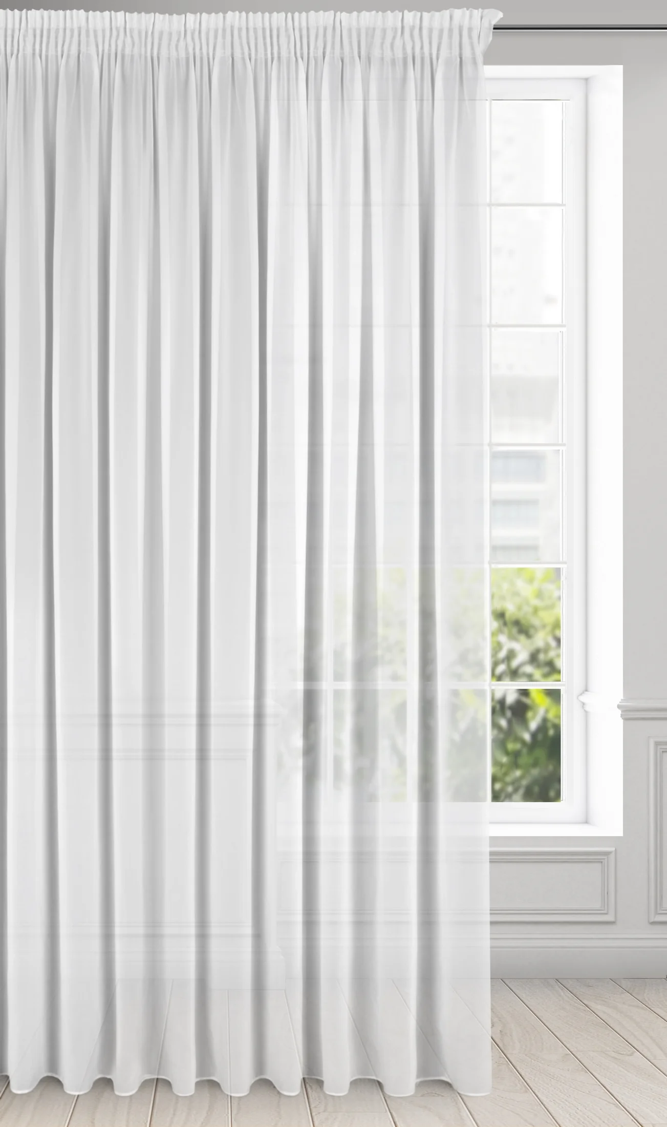 Firana biała z gładkiej matowej tkaniny szyfonowej 350x270 cm taśma - DALIA