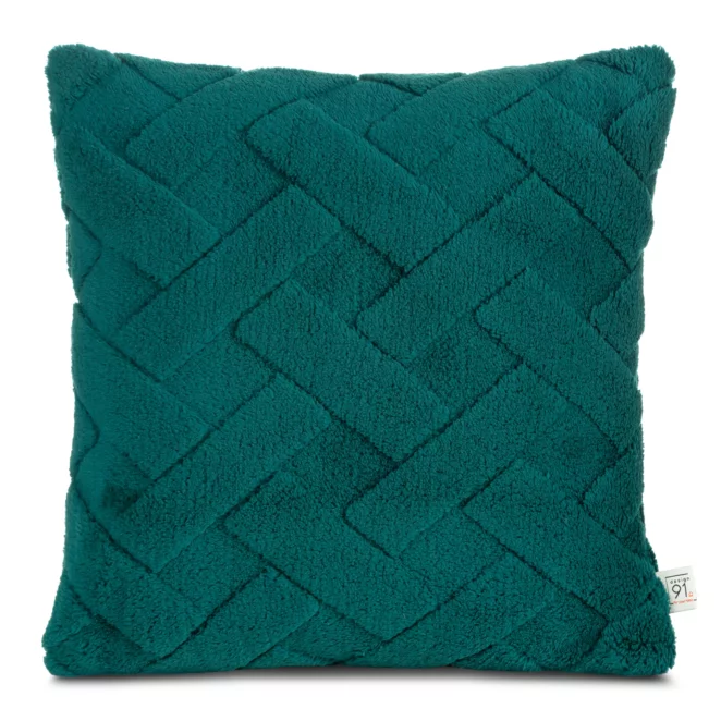 Poszewka na poduszkę 45x45 cm ciemnozielona z miękkiego pluszu zdobiona wypukłym wzorem CARO DESIGN 91