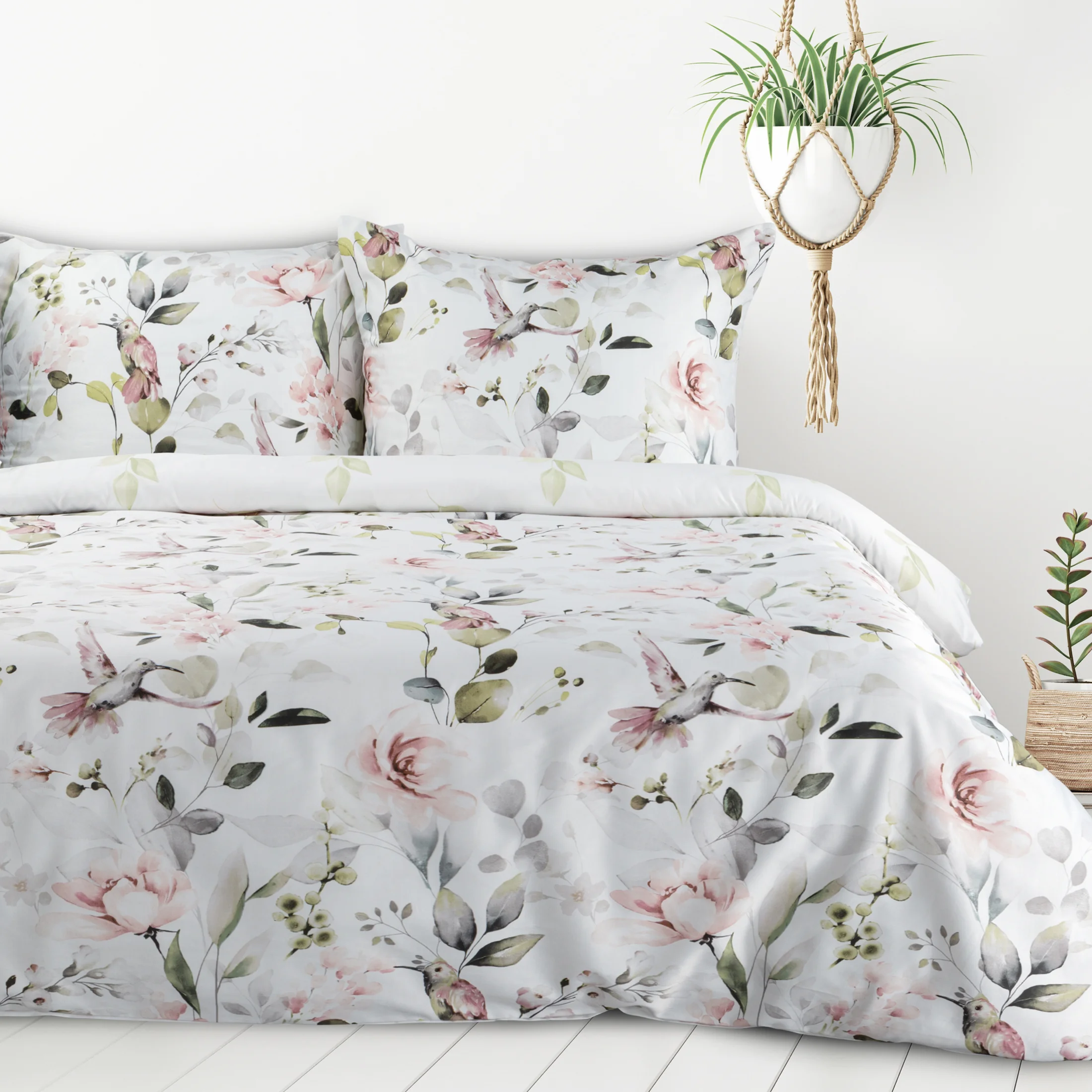 Pościel 140x200 cm z mieszanki włókien kolor biały, różowy z nadrukiem kwiatów LEA8 Design 91 | eurofirany