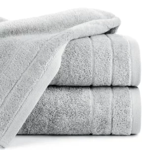 Ręcznik kąpielowy 50x90 cm bawełniany kolor srebrny z welwetową bordiurą 500 g/m2 DAMLA