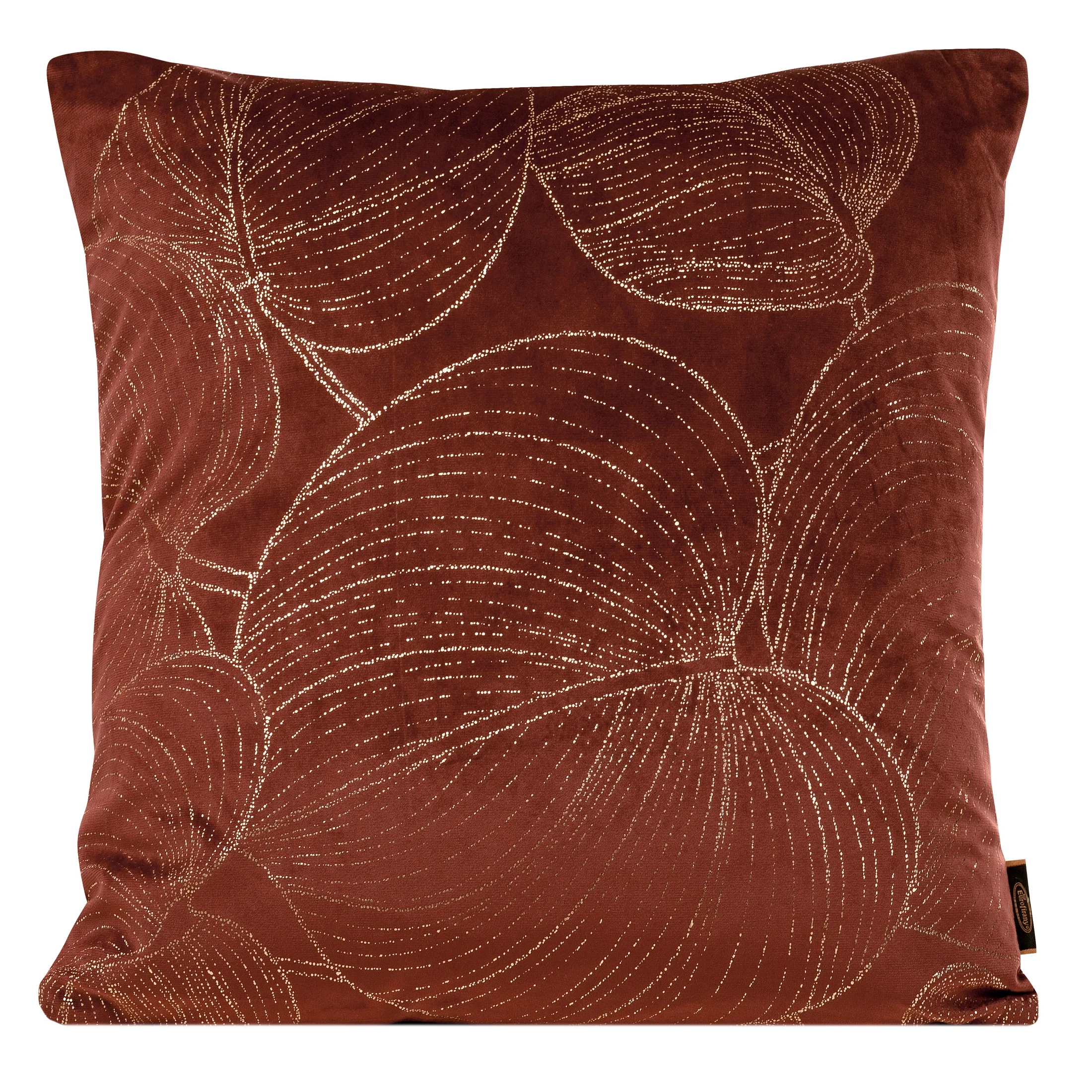 Poszewka na poduszkę 45x45 cm welwetowa kolor bordowy ze złotym motywem liści BLINK 23 | eurofirany