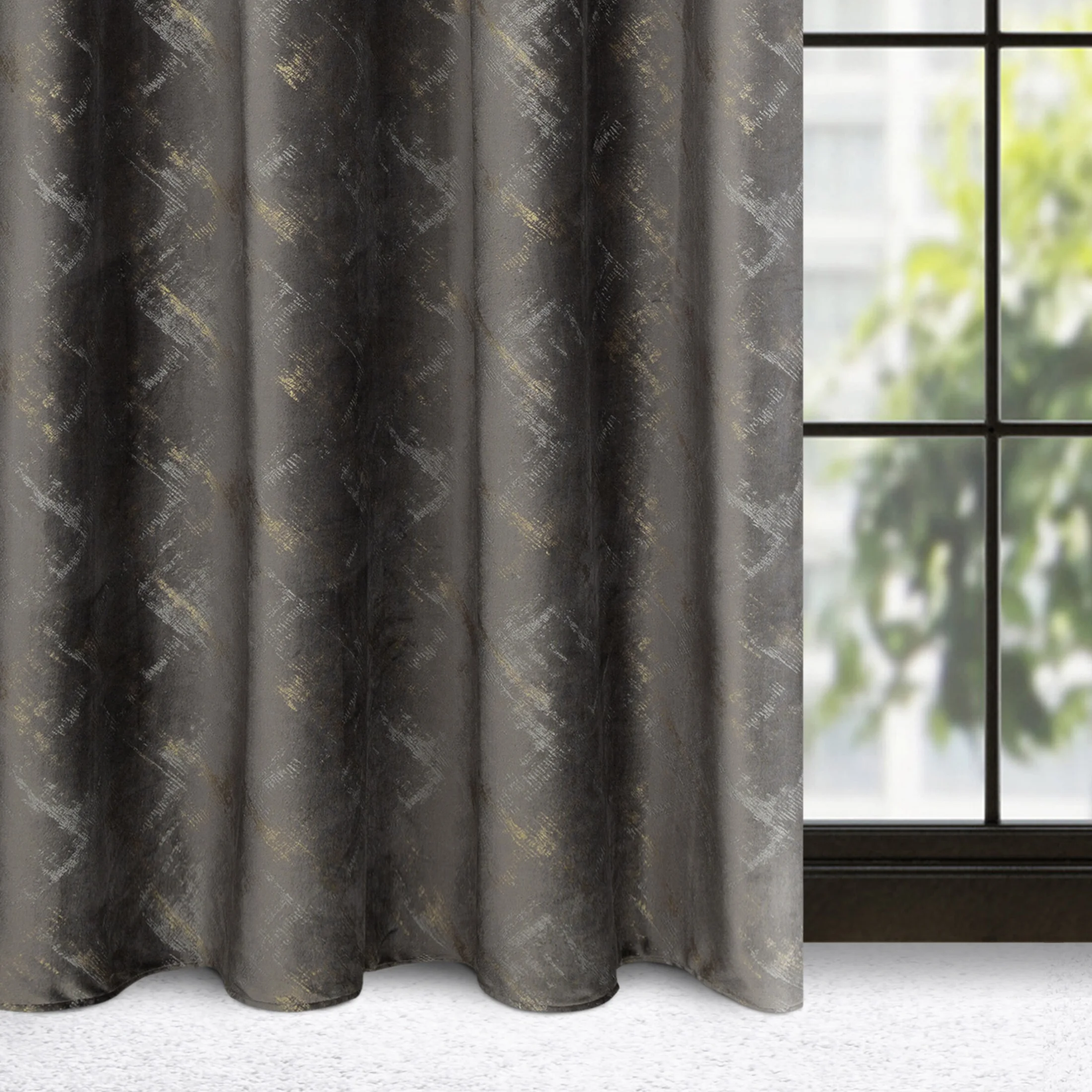 Zasłona welwetowa grafitowa z szampańską przecierką 140x270 taśma - ADRIA | eurofirany