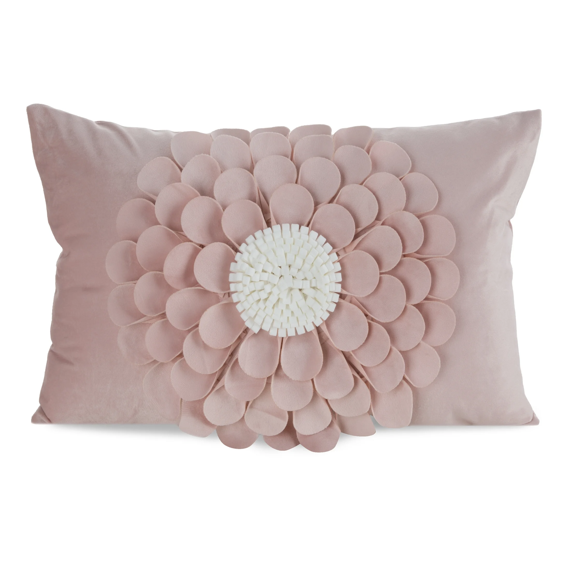 Poszewka na poduszkę 30 x 50 cm z welwetu kolor pudrowy zdobiona trójwymiarowym motywem kwiatu FLORES 2 | eurofirany