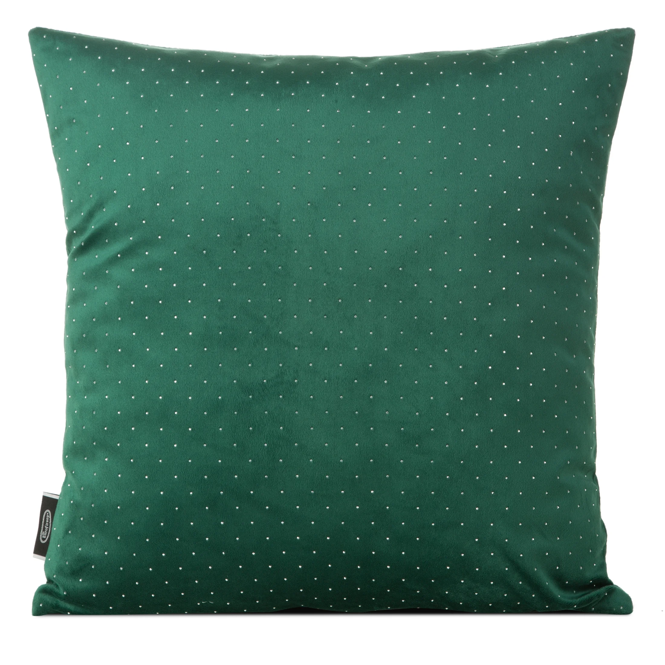 Poszewka na poduszkę 45x45 cm welwetowa kolor ciemnozielony zdobiona diamencikami ARIADNA | 